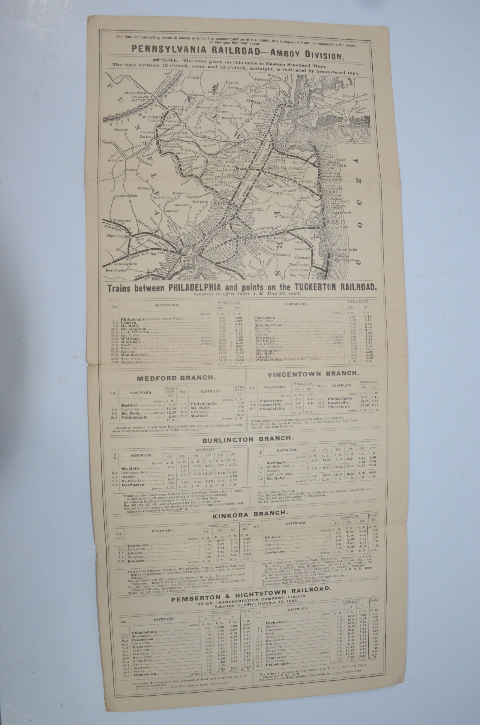 Pennsylvania RR May 26, 1895 Public Timetable-Amboy Division (1 of 3)