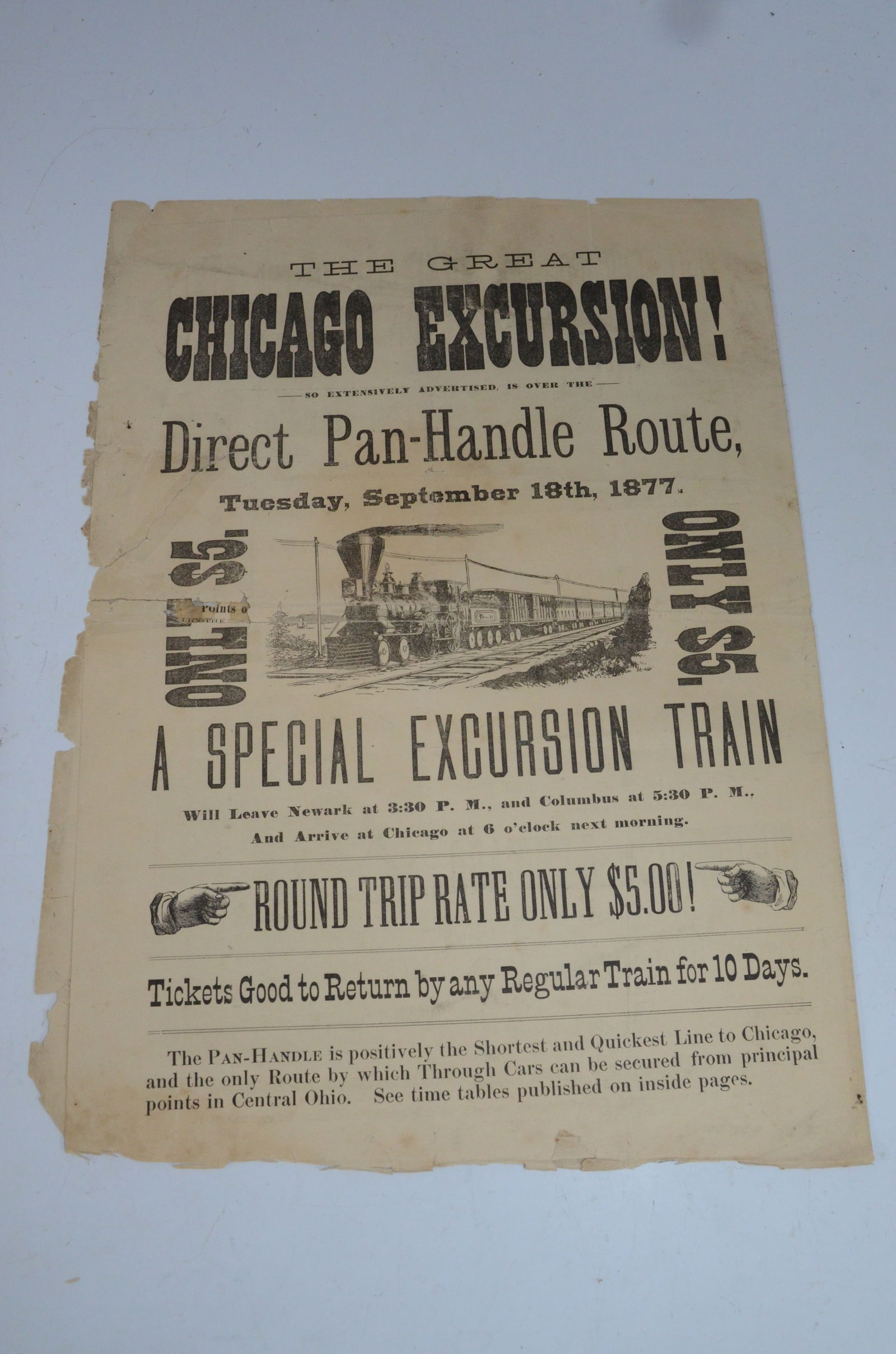 Pittsburg Cincinnati and St Louis RY 9/18/1877 Special Chicago Excursion Flyer (1 of 3)