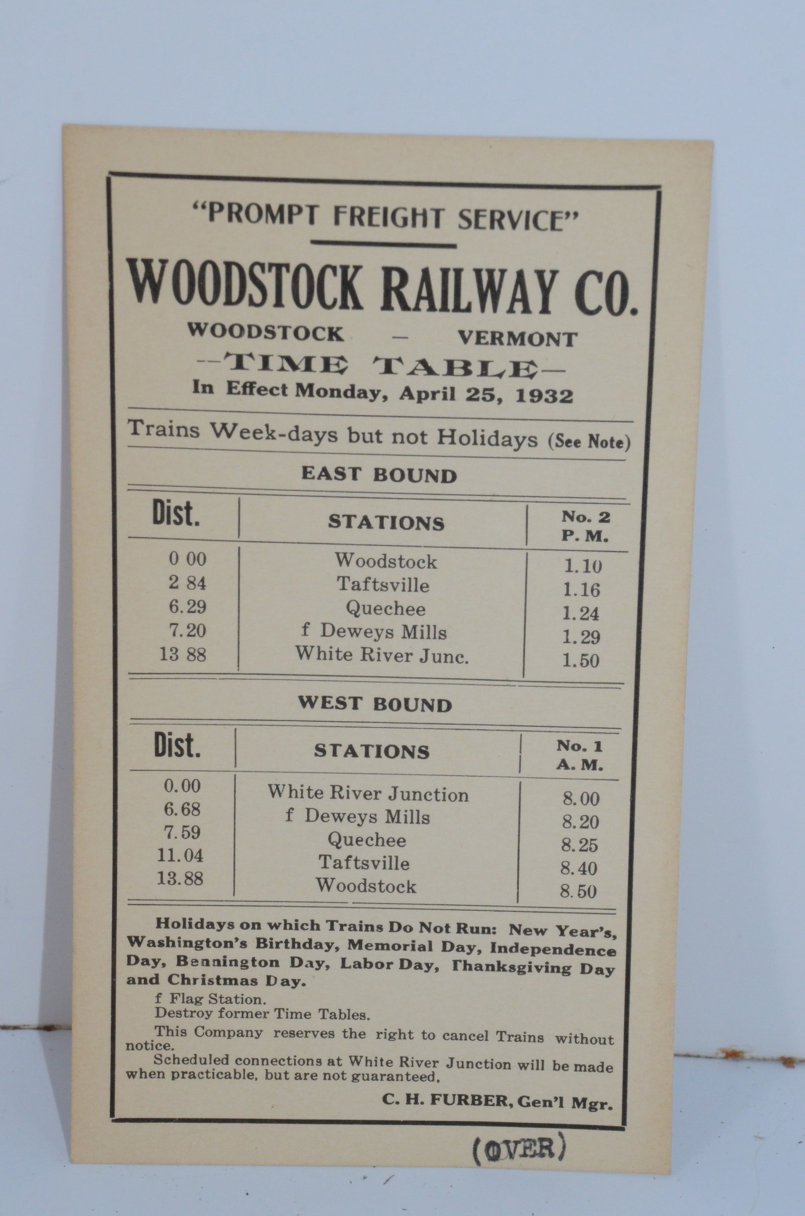 Woodstock RY April 25, 1932 Public Timetable (1 of 2)