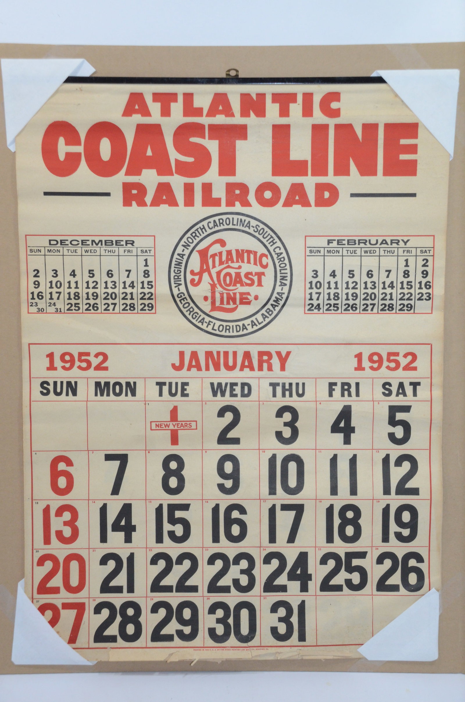 Atlantic Coast Line RR 1952 Calendar (1 of 1)