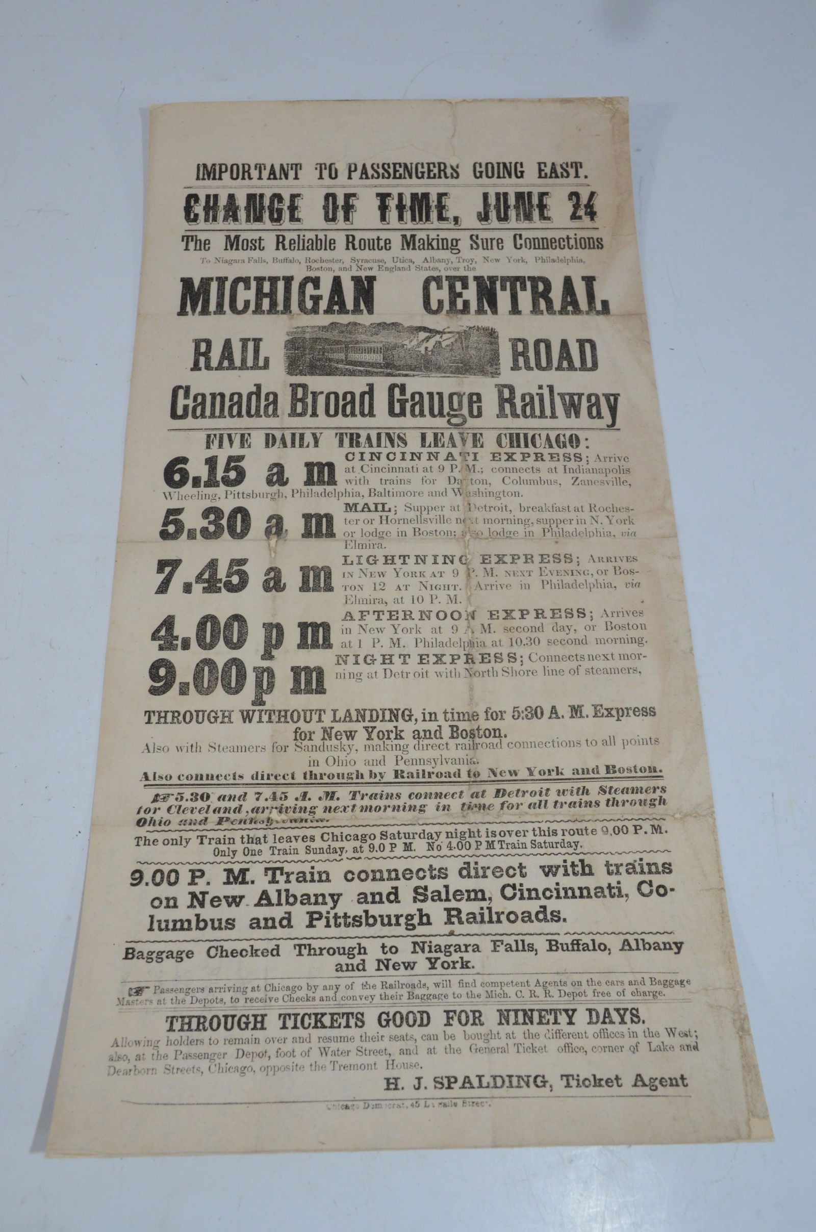 Michigan Central RR Cardstock Broadside Poster-1856 (1 of 1)