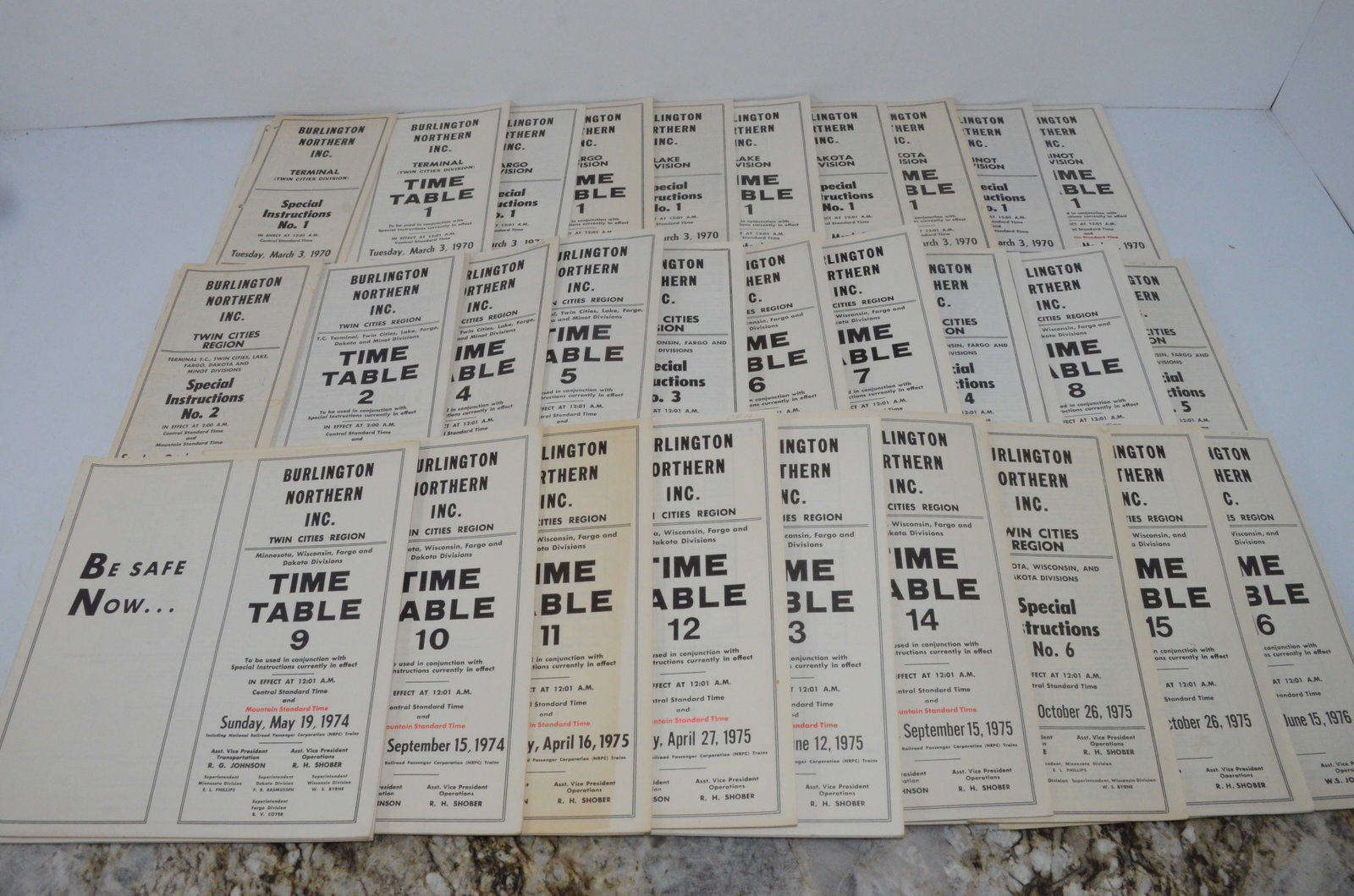 Burlington Northern RR 72 Twin Cities Region Employee Timetables: This is a lot of 72 Burlington Northern Railroad employee timetables for the Twin Cities Region, and the Twin Cities Terminal, Twin Cities; Fargo, Lake, Dakota, Minot, Wisconsin, and Minnesota Divisio