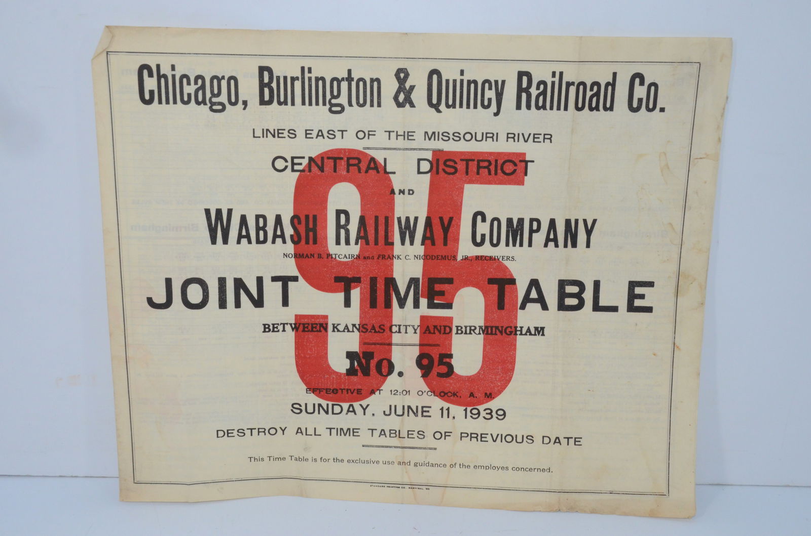 Chicago Burlington and Quincy RR Employee Timetable #95 6/11/1939 (1 of 3)