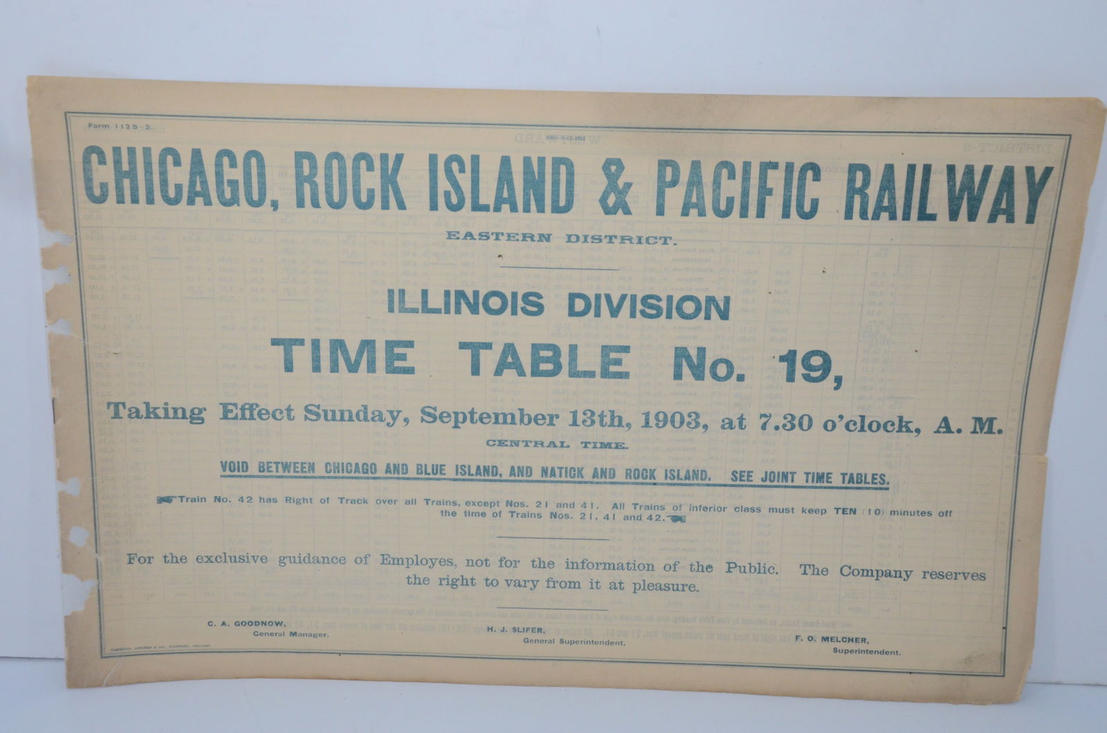 Chicago Rock Island and Pacific RY Employee Timetable #19-9/13/1903 (1 of 3)