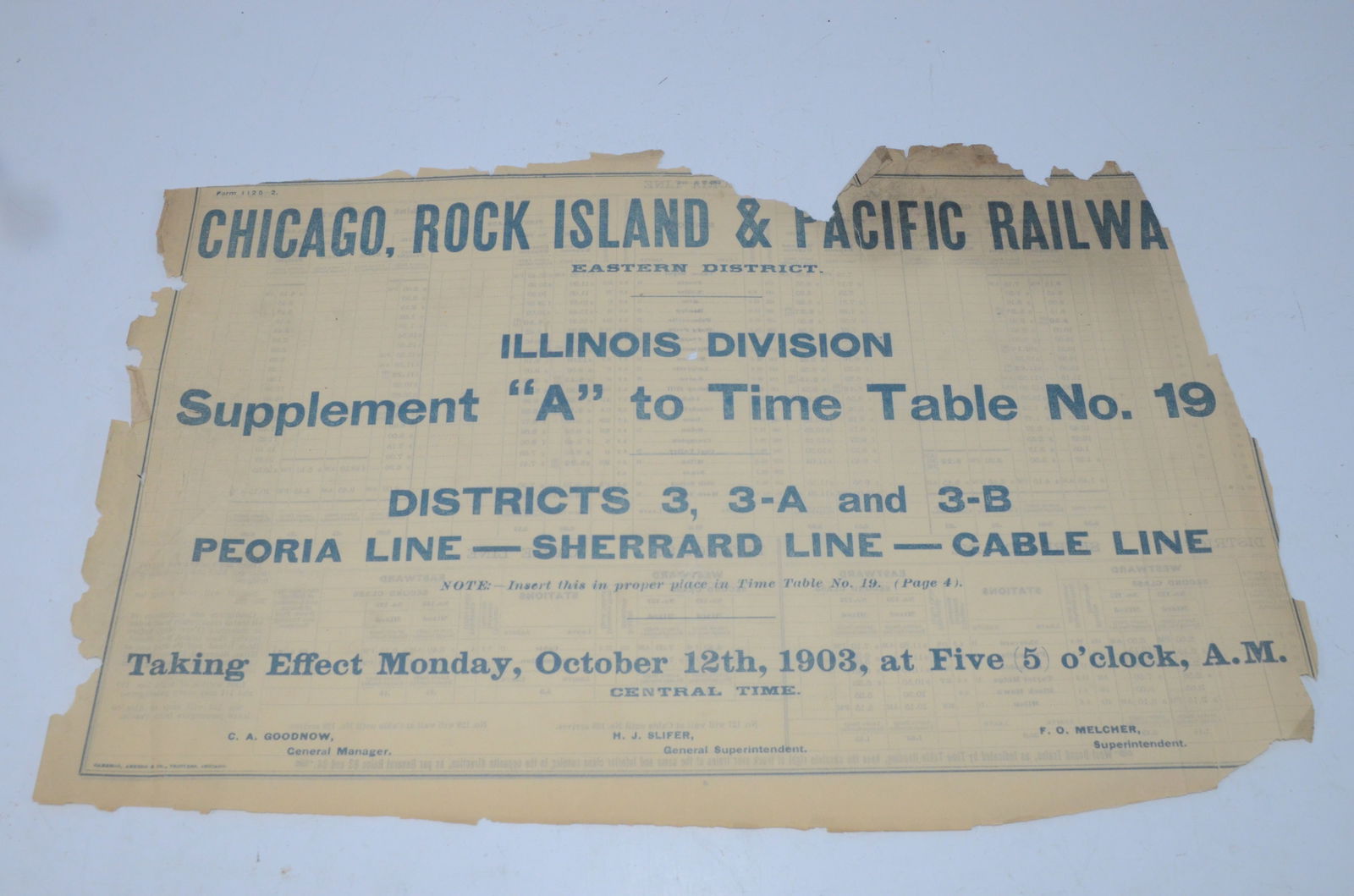 Chicago Rock Island and Pacific RY Employee Timetable #19 Supplement A 10/12/1903 (1 of 2)
