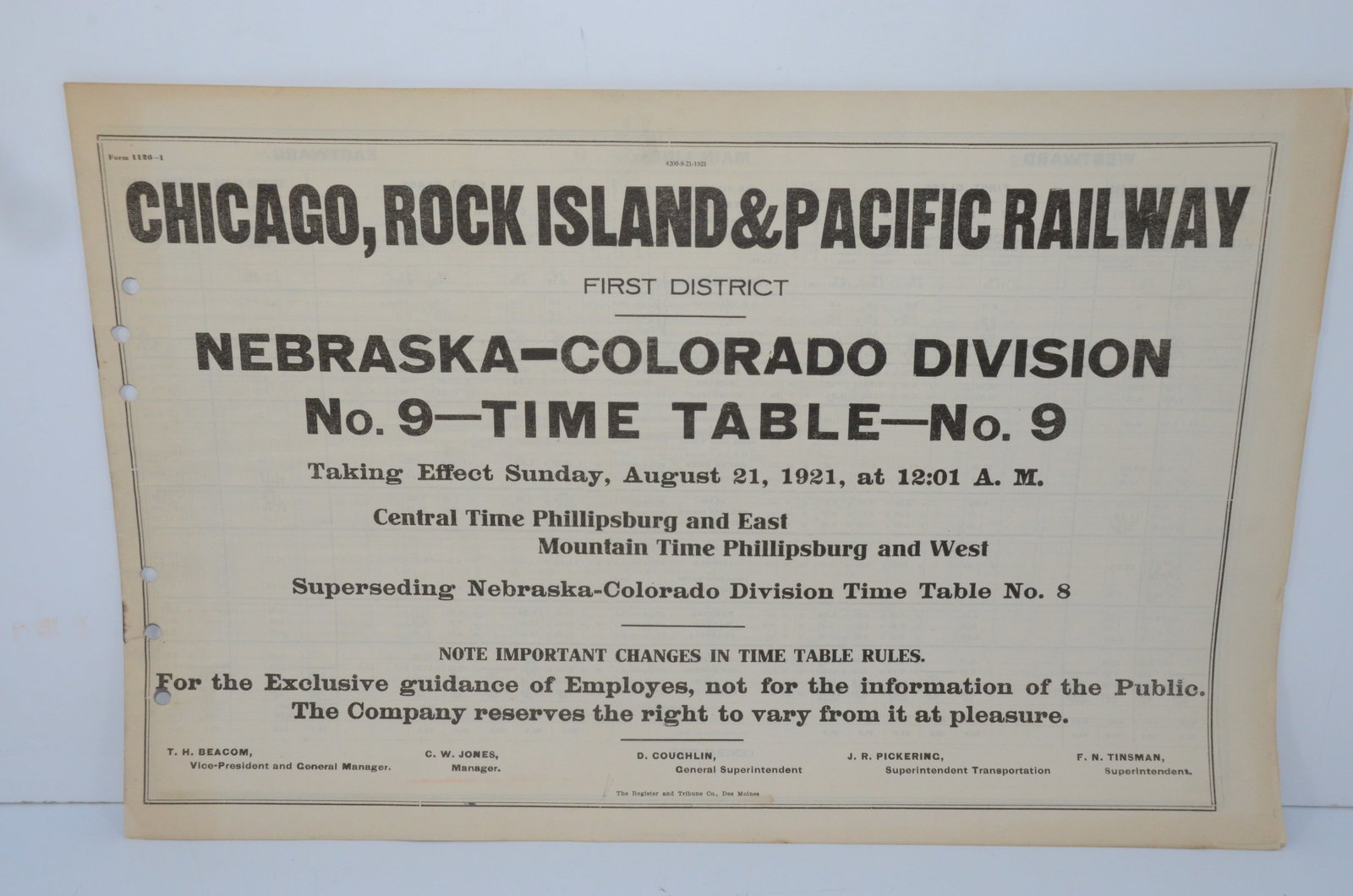 Chicago Rock Island and Pacific RY Employee Timetable #9-8/21/1921 (1 of 3)