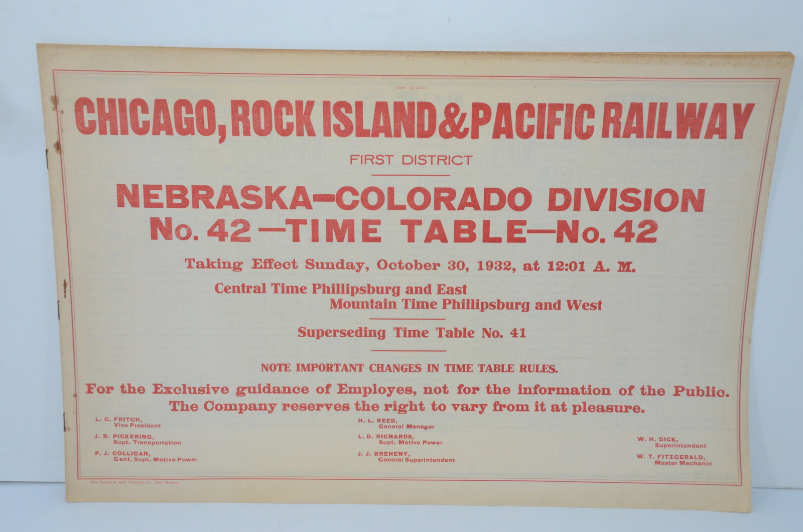 Chicago Rock Island and Pacific RY Employee Timetable #42-10/30/1932 (1 of 3)