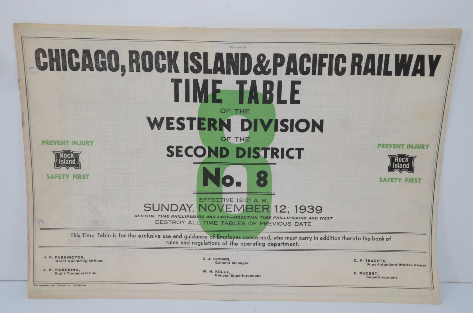 Chicago Rock Island and Pacific RY Employee Timetable #8-11/12/1939 (1 of 2)