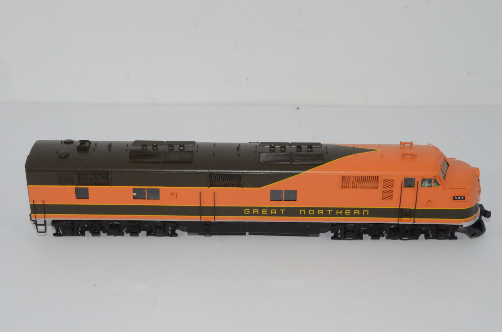 Great Northern RR E7A Diesel Locomotive-Challenger Brass Imports-HO Scale: This is a Great Northern Railroad brass EMD E7A diesel locomotive #502 in HO scale. Manufactured by Samhongsa in Korea and distributed by Challenger Brass Imports. New in the original box. Tested and 