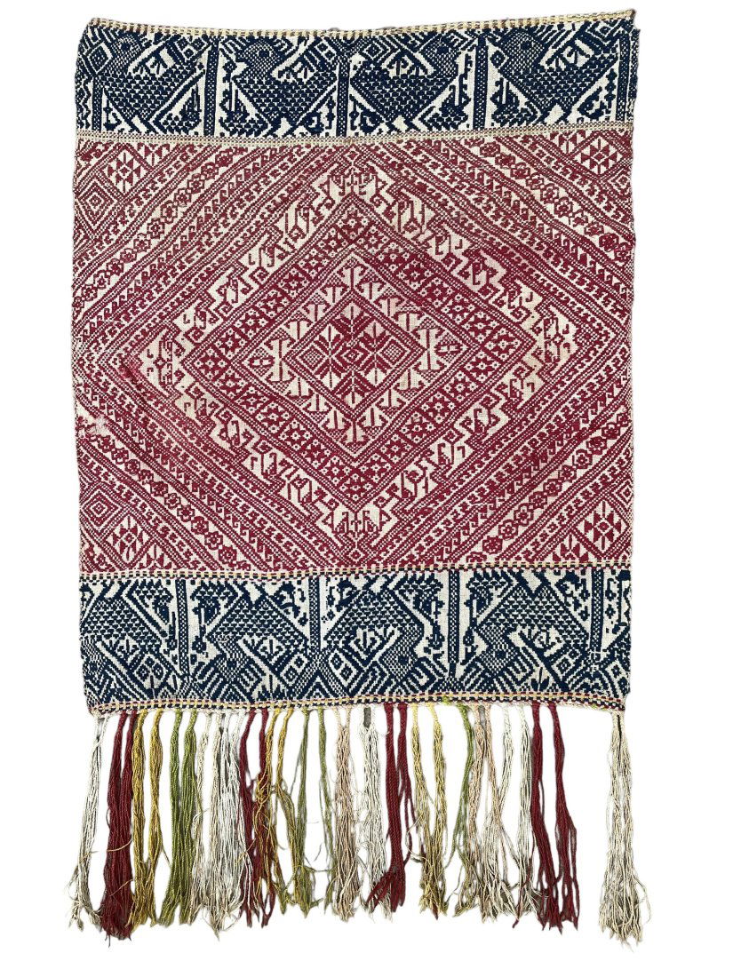 Antique Silk Laos Weave Textile Panel with Diamond Motifs Circa 1900 (1 of 6)