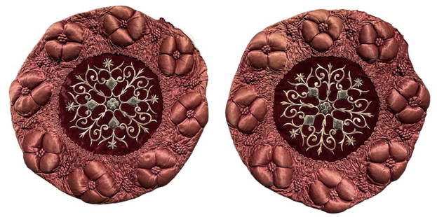 A Pair Of Antique Ottoman Turkish Silk and Metal Thread Embroidered Cushion Covers: Two Rare Antique Ottoman Turkish Silk and Metal Thread Embroidered Cushion Covers on a Velvet ground. Circa 1900. Size: 73 cms x 73 cms ( 29ins x 29ins ). This lot is part of a family heirloom collect