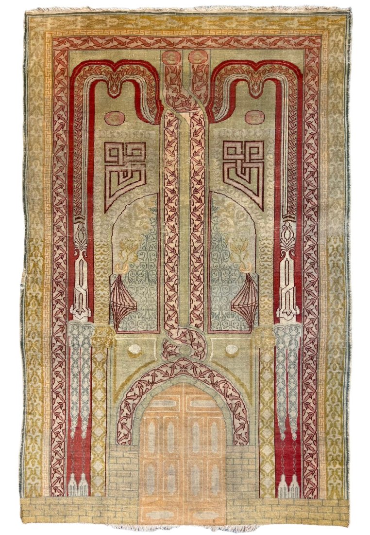 Antique and Rare Striking and Decorative Turkish Ottoman Wool Rug Circa 1890: Antique Rare Striking and Decorative Turkish Ottoman Wool Rug. Circa 1890. Size: 225 cms x 146 cms ( 88 ins x 57 ins ). This lot is part of a family heirloom collection of Dr Hassan Y K Ghaly in Saudi