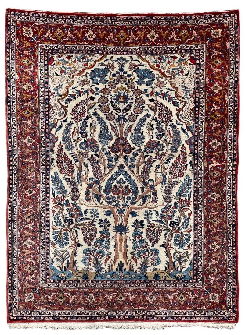 Antique Isfahan Rug Wool on Cotton, Circa 1930: Antique Isfahan Rug wool on a cotton foundation. Circa 1930. Size: 194 cms x 145 cms (57 ins x 76 ins). This lot is part of a family heirloom collection of Dr Hassan Y K Ghaly in Saudi Arabia and the 