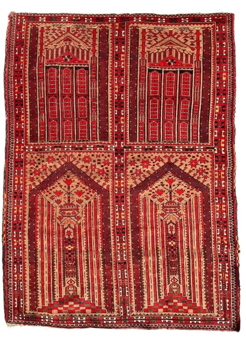 Antique Turkman Ersari Baluch Prayer Rug, Wool-Camel Hair on Wool Foundation, Circa 1900 (1 of 7)