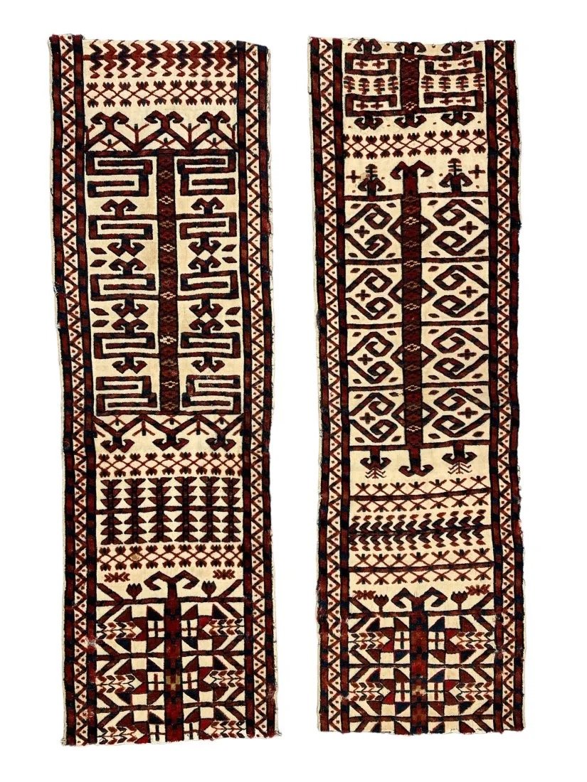 Very Fine Two Antique Turkmen Saryk Tent Band Fragment Wool & Silk, Mid 19th Century (1 of 11)