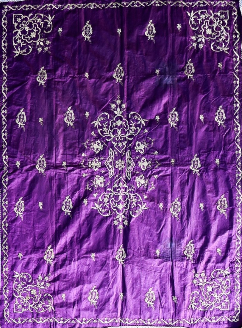 An Antique Ottoman Turkish Embroidery, With Silver Thread on Silk, Circa 1900 (1 of 3)