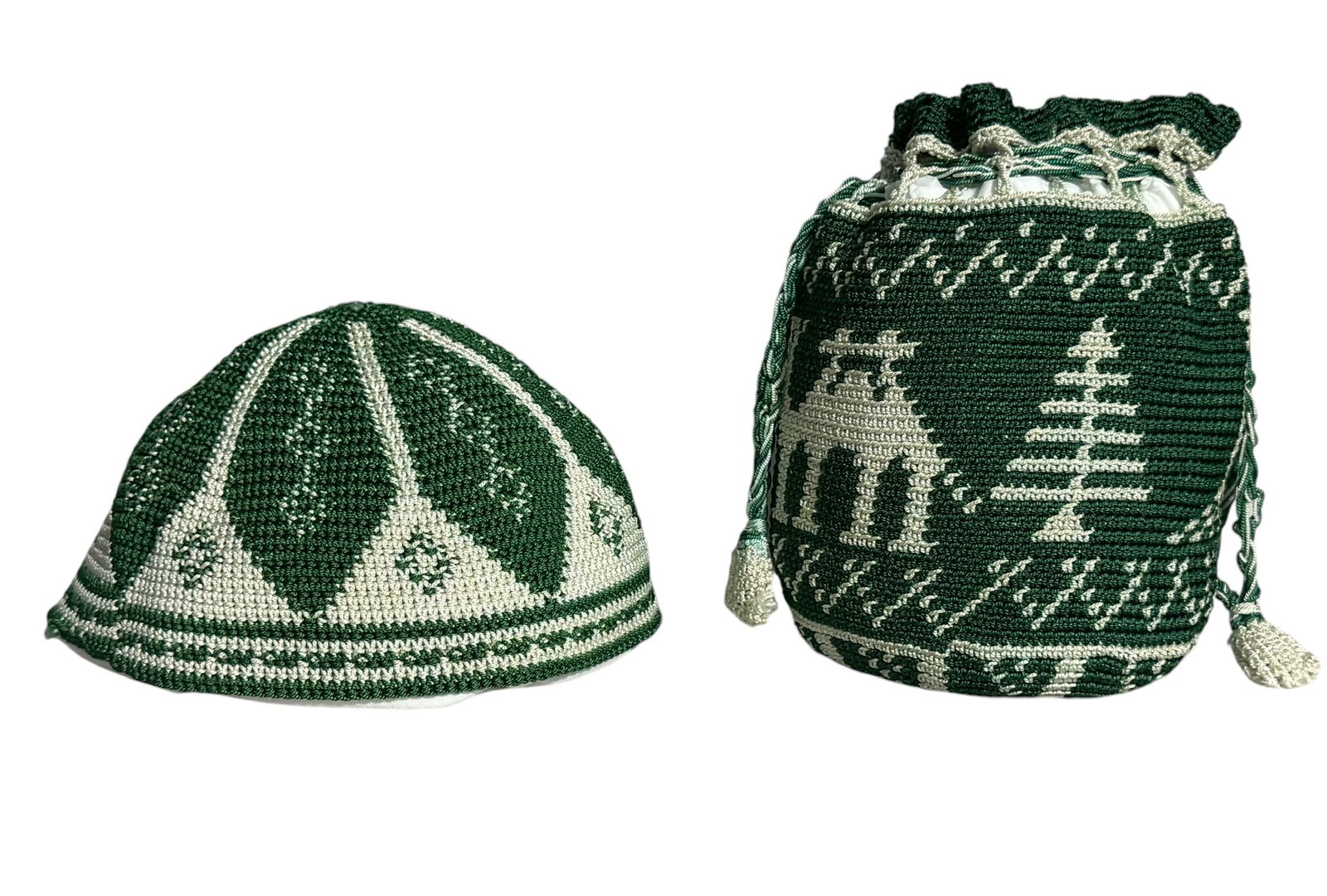 Antique Silk Hand-Crocheted Lebanese Hat And Large Bag Circa. 1930 (1 of 9)