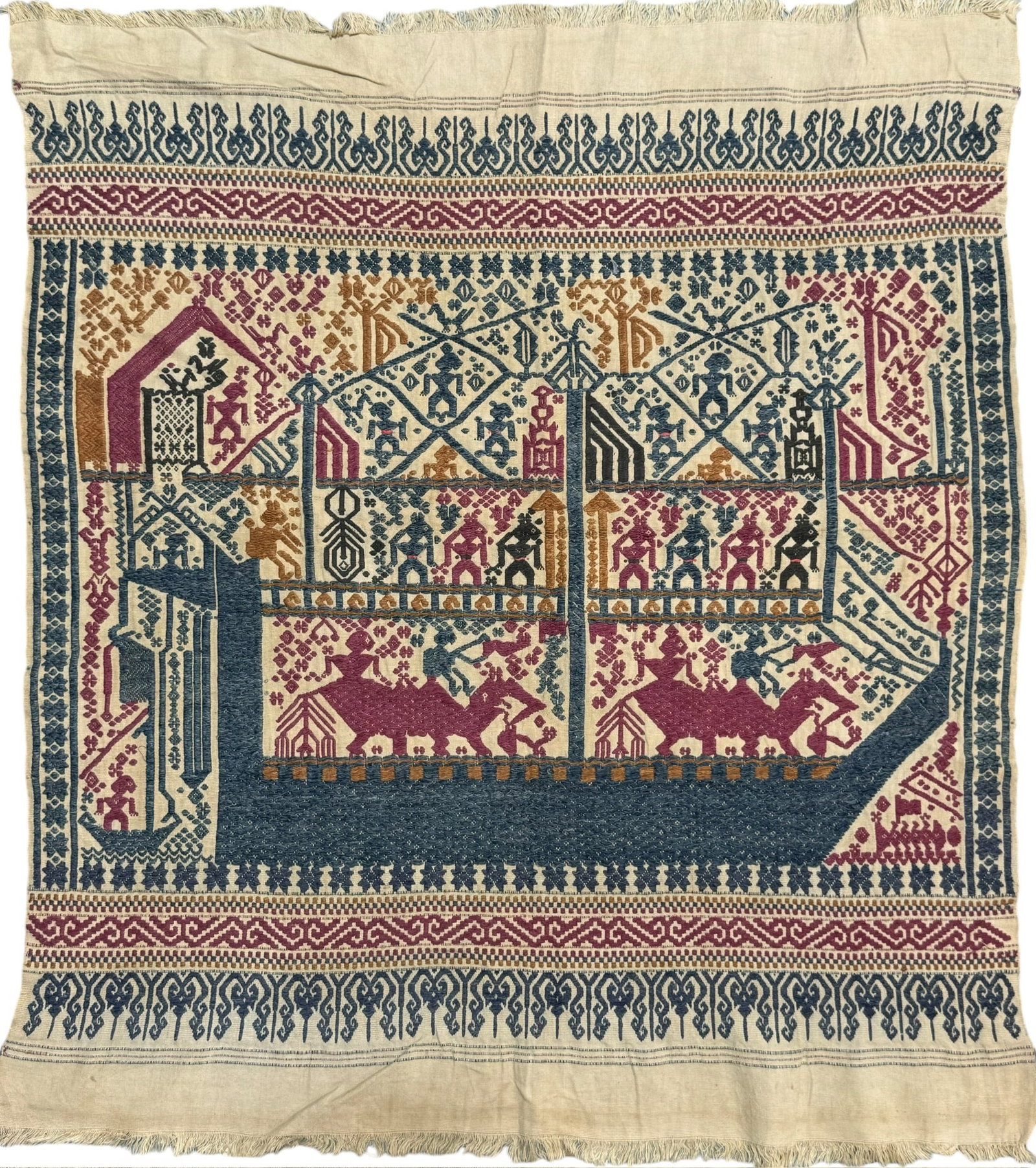 Antique Indonesian Tampan Pelepai (Ship Cloth) South Sumatra - Mid 19th Century: Antique Indonesian Tampan Pelepai (Ship Cloth) South Sumatra.Cotton. 19th Century. Size: 77 cms x 67 cms (30 ins x 26 ins). FREE PACKING AND SHIPPING UK/Worldwide for any quantity of Sold items listed