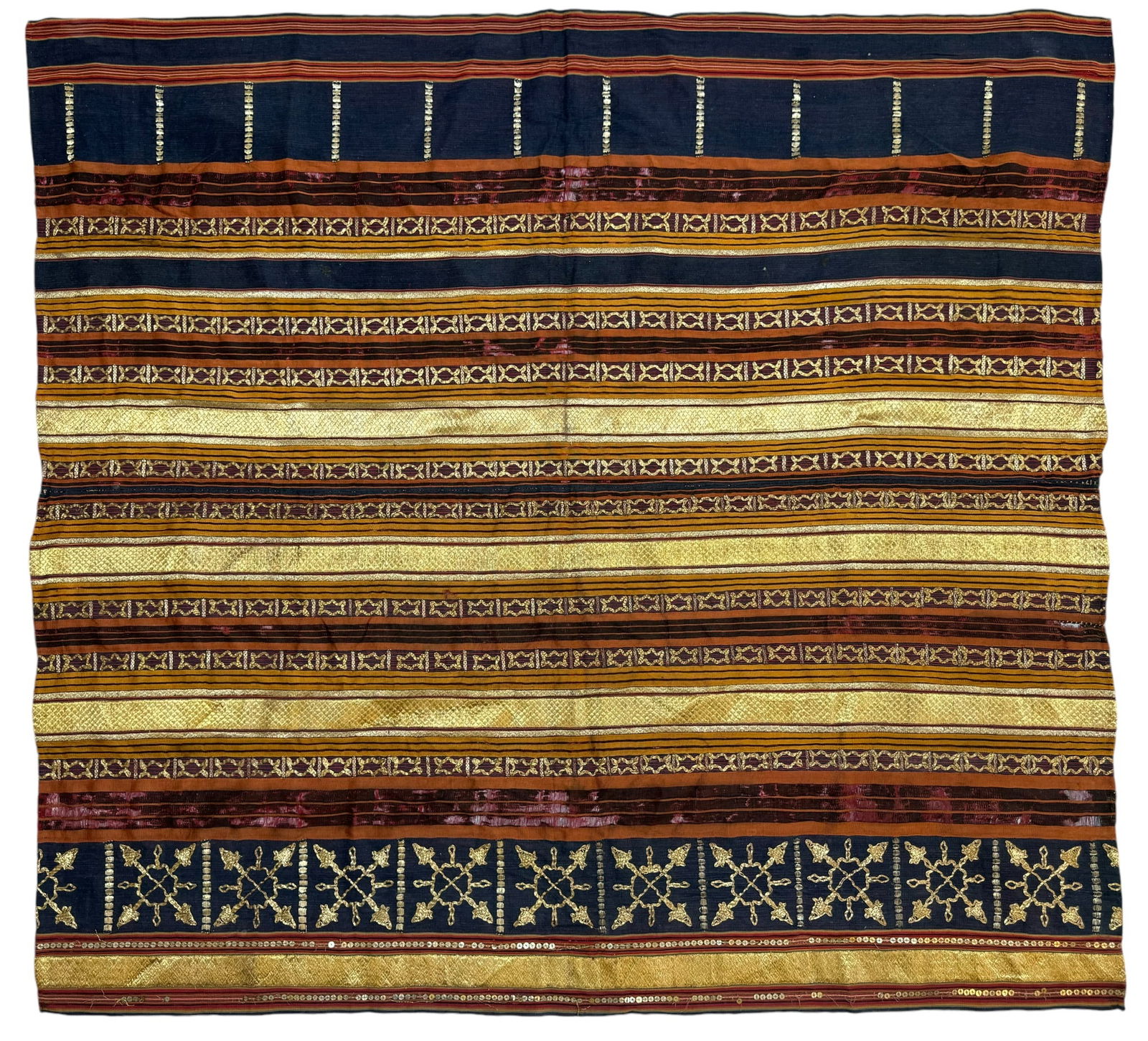 Antique Ceremonial 'Tapis' Textile Lampung with Silk and Metallic Threads - Early 20th Century: Antique Ceremonial 'Tapis' Textile. Lampung. Cotton Silk and Metallic Threads. Early 20th Century. An antique women's ceremonial tube skirt, known as 'tapis,' originates from south Sumatran province o