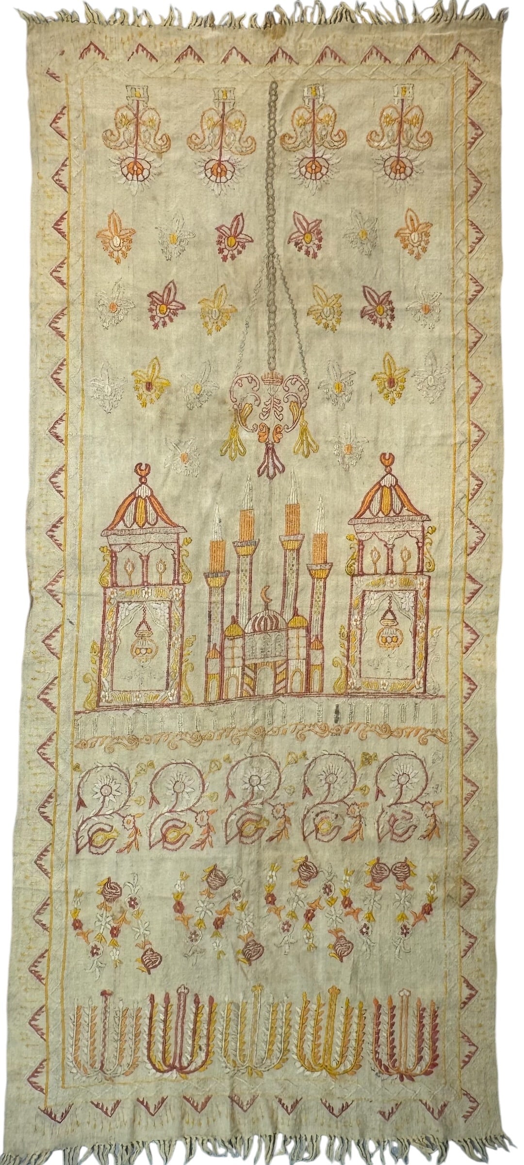 Antique Rare Afreen Aleppo Wool On Wool EmbroideryTent Divider Panel Circa. 1900 (1 of 6)