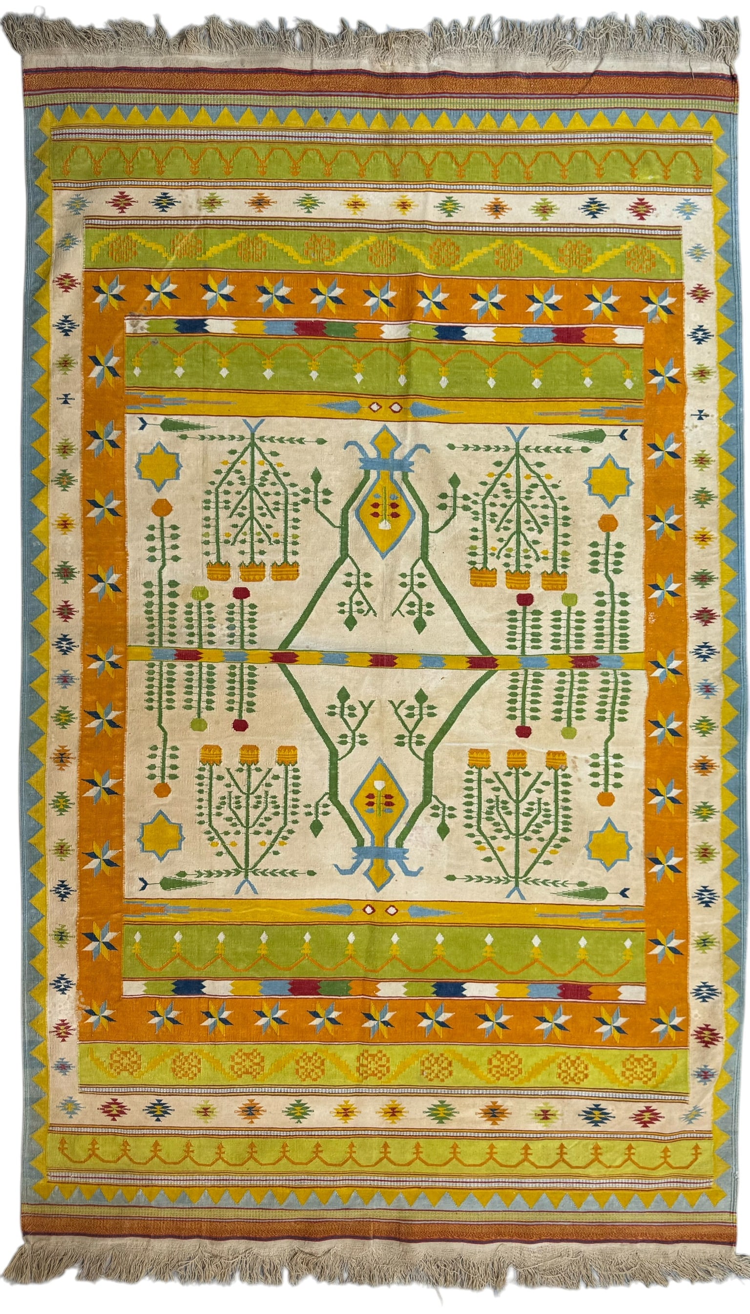 Antique Rare Decorative Indian Dhurrie Rug Kilim Cotton on A Cotton Foundation Circa 1920 (1 of 5)
