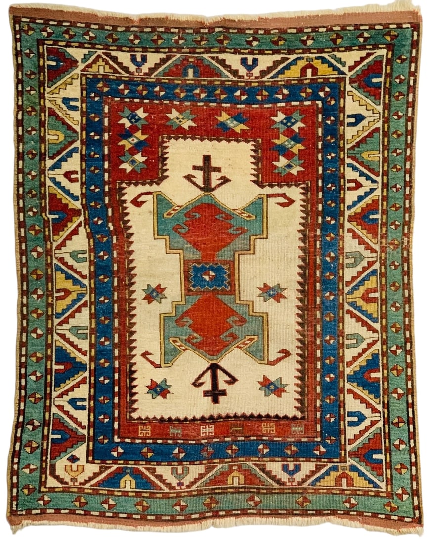 Antique Exceptionally Rare 'Frog' Kazak Caucasian Prayer Rug  - 19th Century (1 of 5)