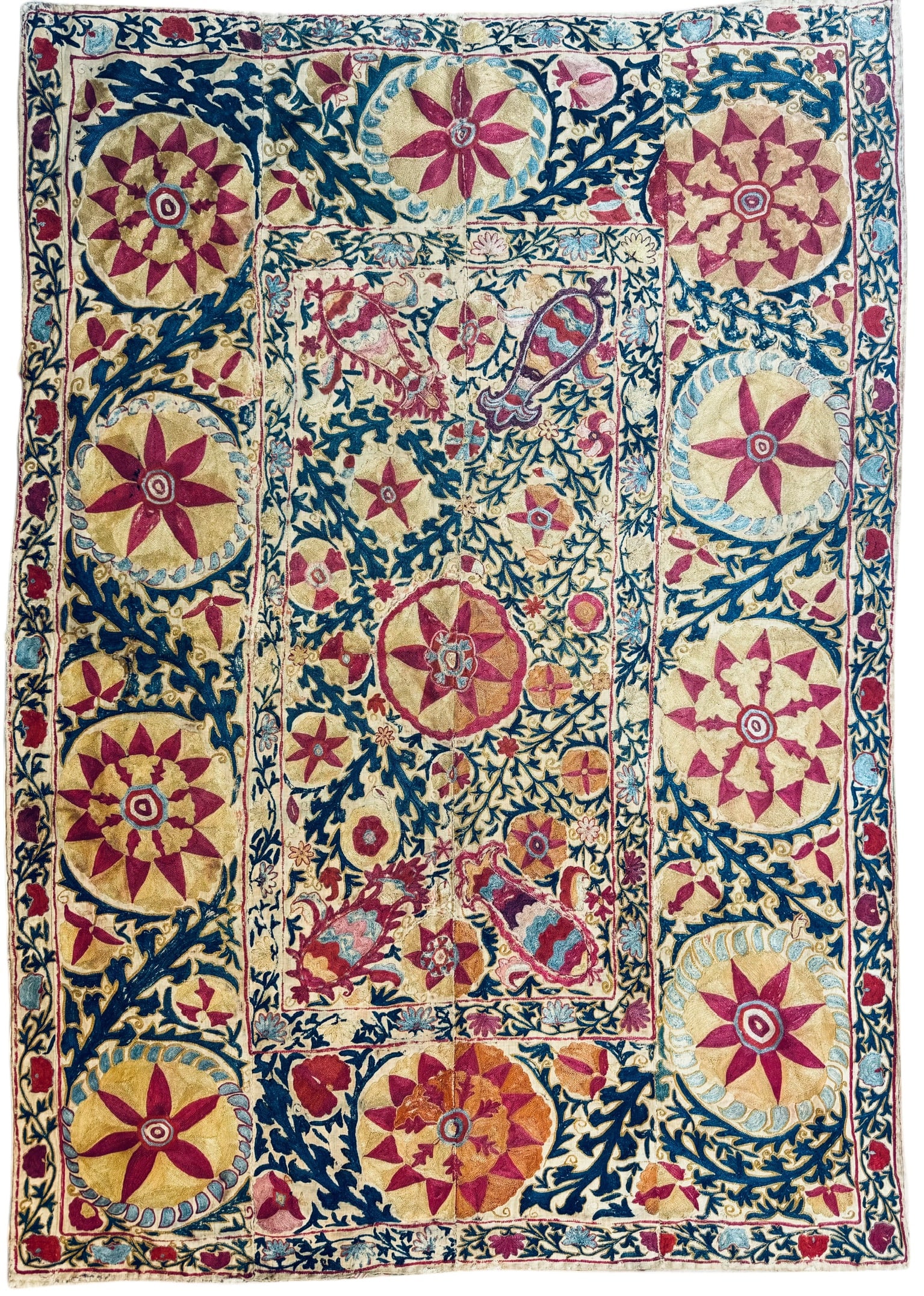 Antique Silk Suzani Embroidery On Linen Foundation Circa. 1880 (1 of 11)