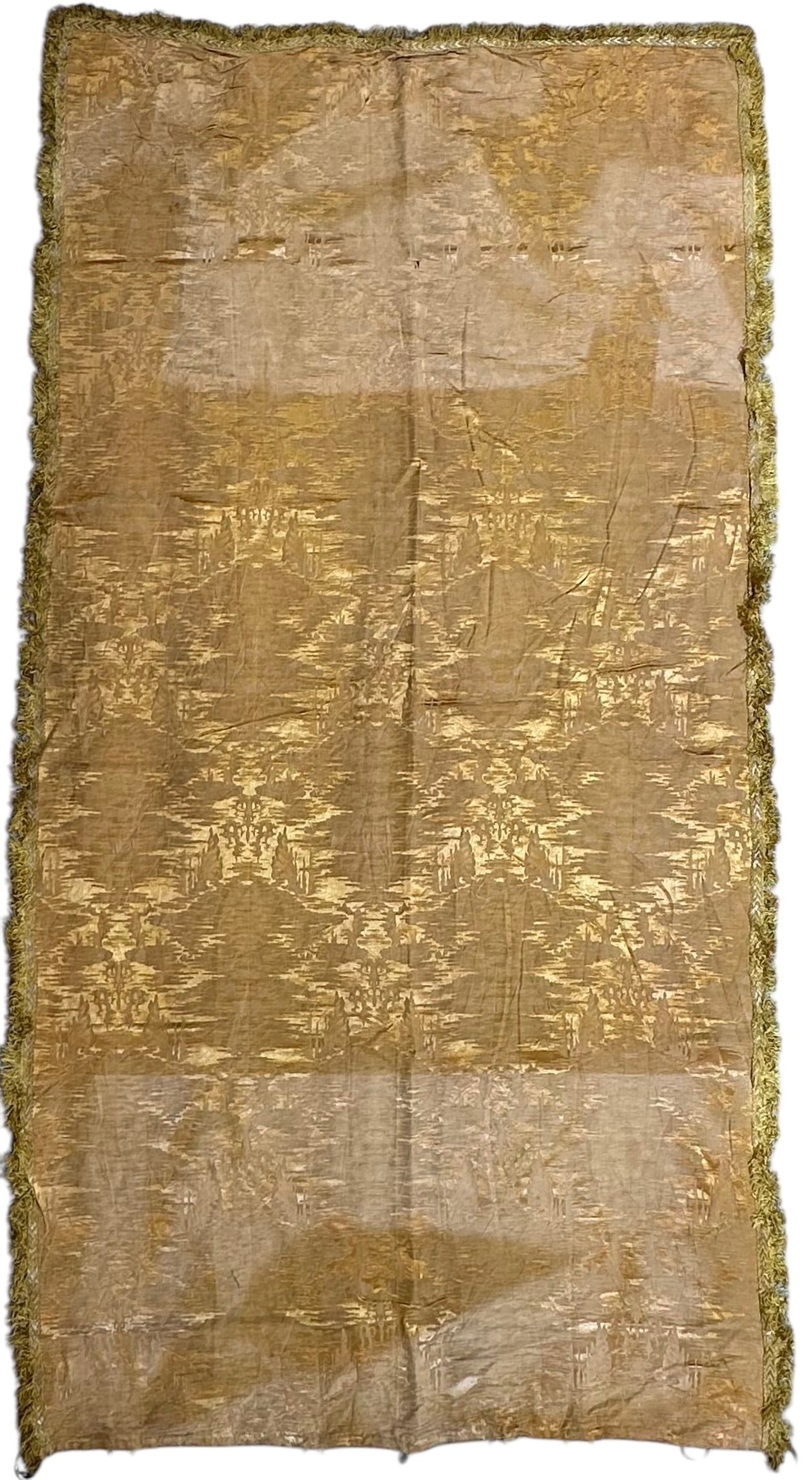 Antique European Silk And Metallic Thread Textile, Circa 1910: Antique European Silk And Metallic Thread Textile with edging on three sides. Circa 1910. Size: 177 cms x 91 cms (70 ins x 34 ins). FREE PACKING AND SHIPPING UK/Worldwide for any quantity of Sold item