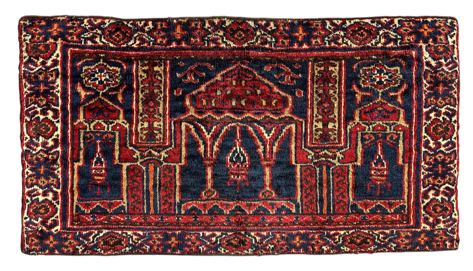 Antique Afghan Rug With Mihrab Design, Wool On Wool Foundation, Mid 20th Century: Antique Afghan rug with a Mihrab Design. Wool on a Wool foundation. Mid 20th Century. Size: 70 cms x 38 cms (28 ins x 15 ins). FREE PACKING AND SHIPPING UK/Worldwide for any quantity of Sold items lis
