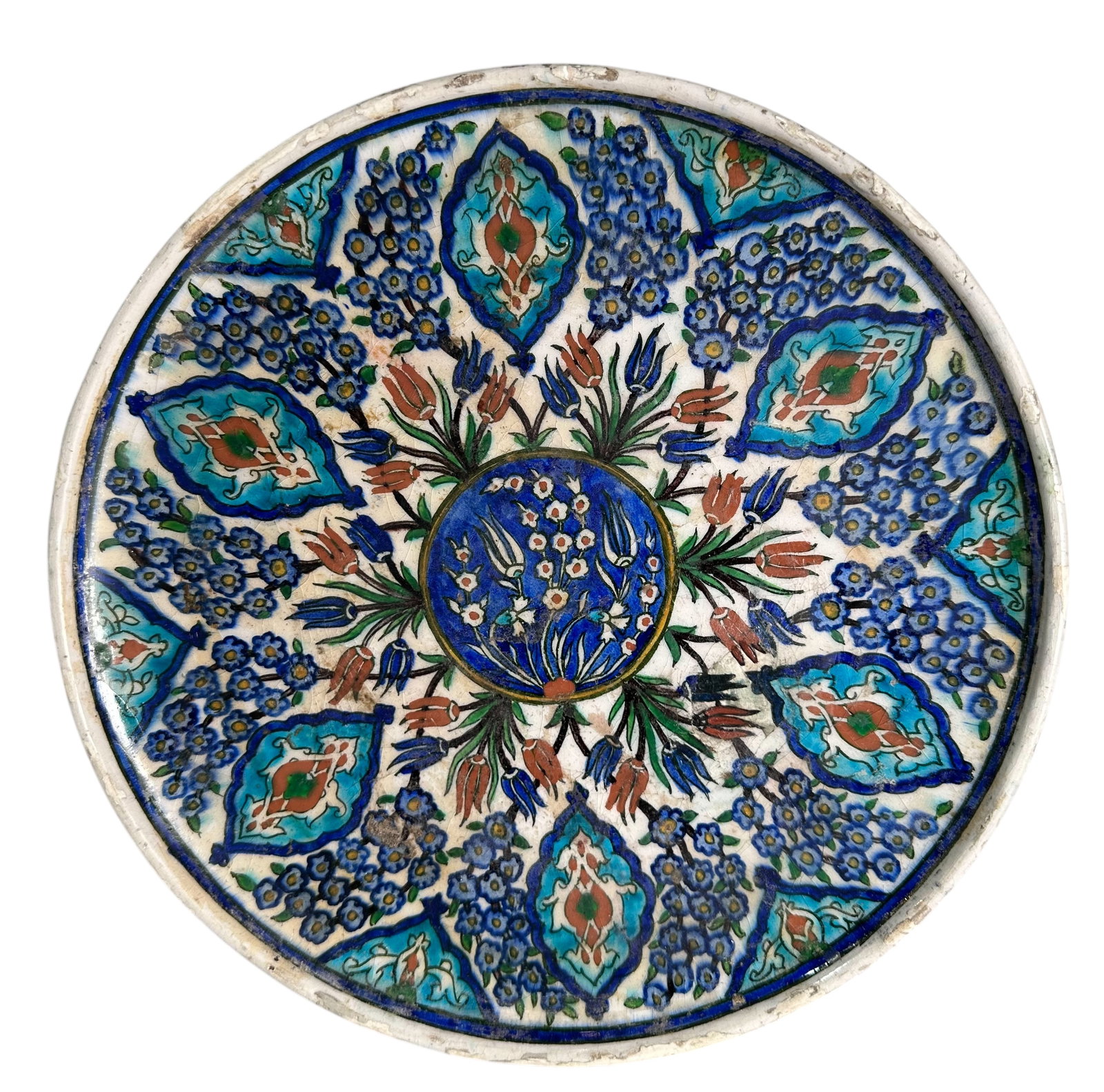 Antique Greece Turkish Iznik Ceramic Pottery Plate. Circa 1890: Antique Greece Turkish Iznik Ceramic Pottery Plate. Circa 1890. Size: D 27 cms x H 4 cms (D 11 ins x H 1.5 ins). FREE PACKING AND SHIPPING UK/Worldwide for any quantity of Sold items listed on an invo