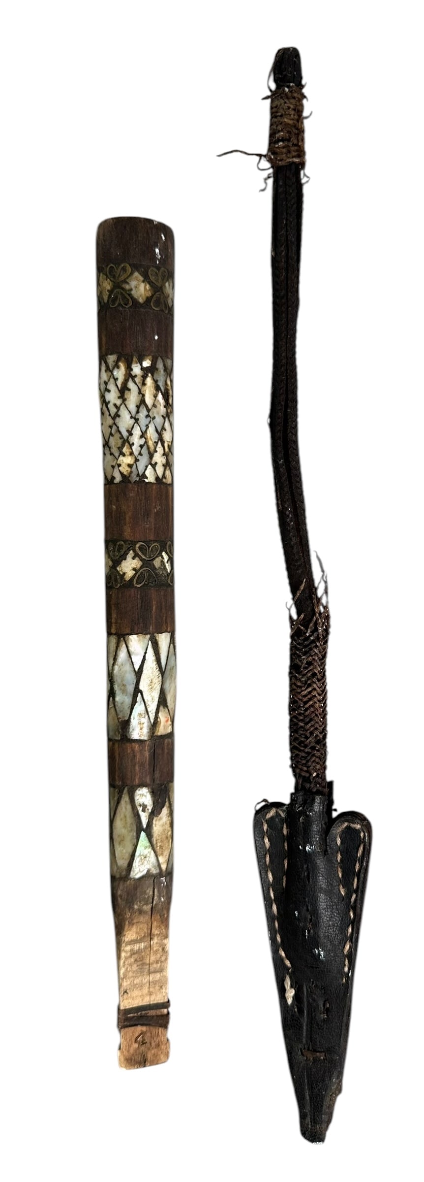 Antique Rare Ottoman Turkish Riding Crop-Horse Whip, Circa 1870: A unique, antique and extremely rare Ottoman Turkish riding crop / horse whip. Consisting of a hand-crafted wooden handle inlaid with Mother of Pearl, with a hand-stitched leather thong (whip). This i