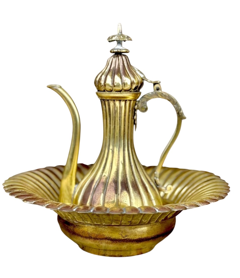 Antique Decorative Turkish Ottoman Brass & Tombak Ewer and Basin Set, Circa 1870 (1 of 8)
