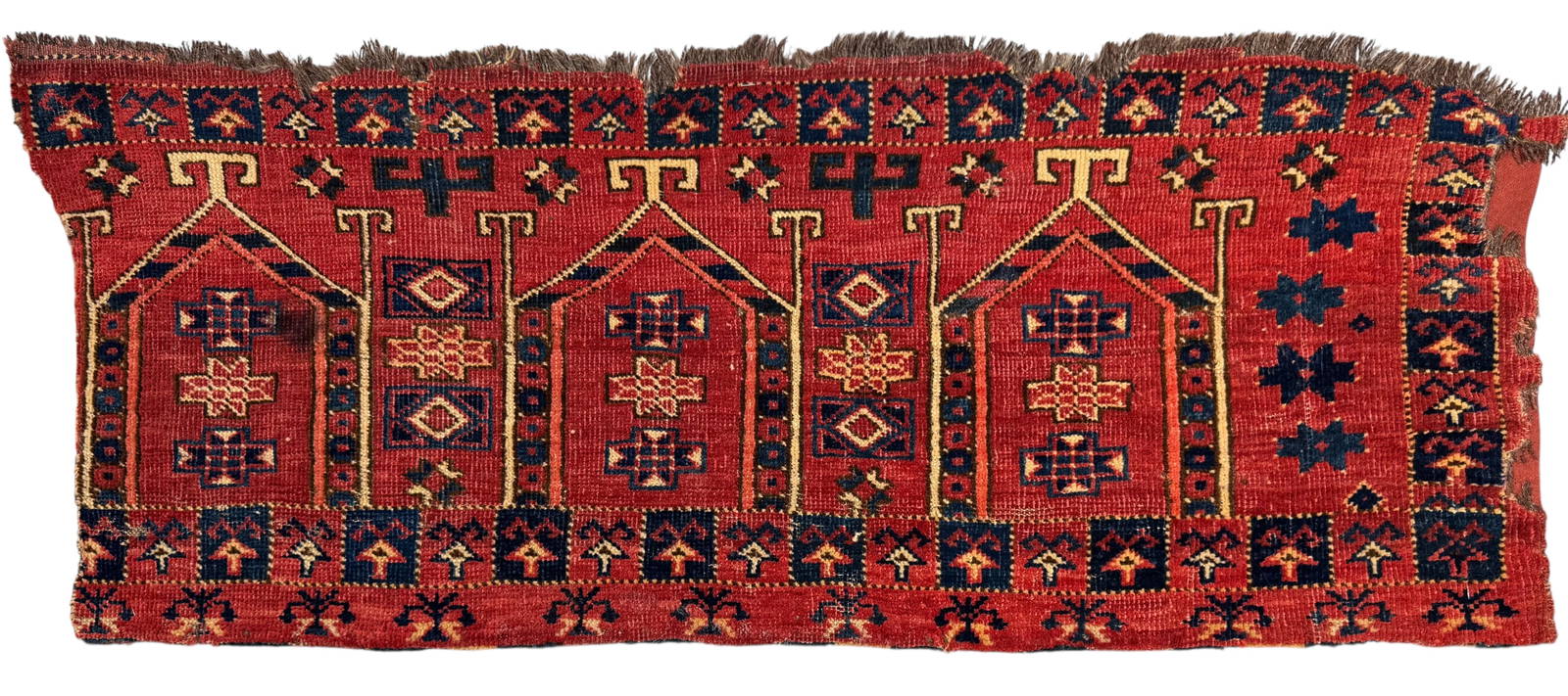 Rare Design Antique Turkoman Ersari Torba With Mehrabs Motives Circa 1880