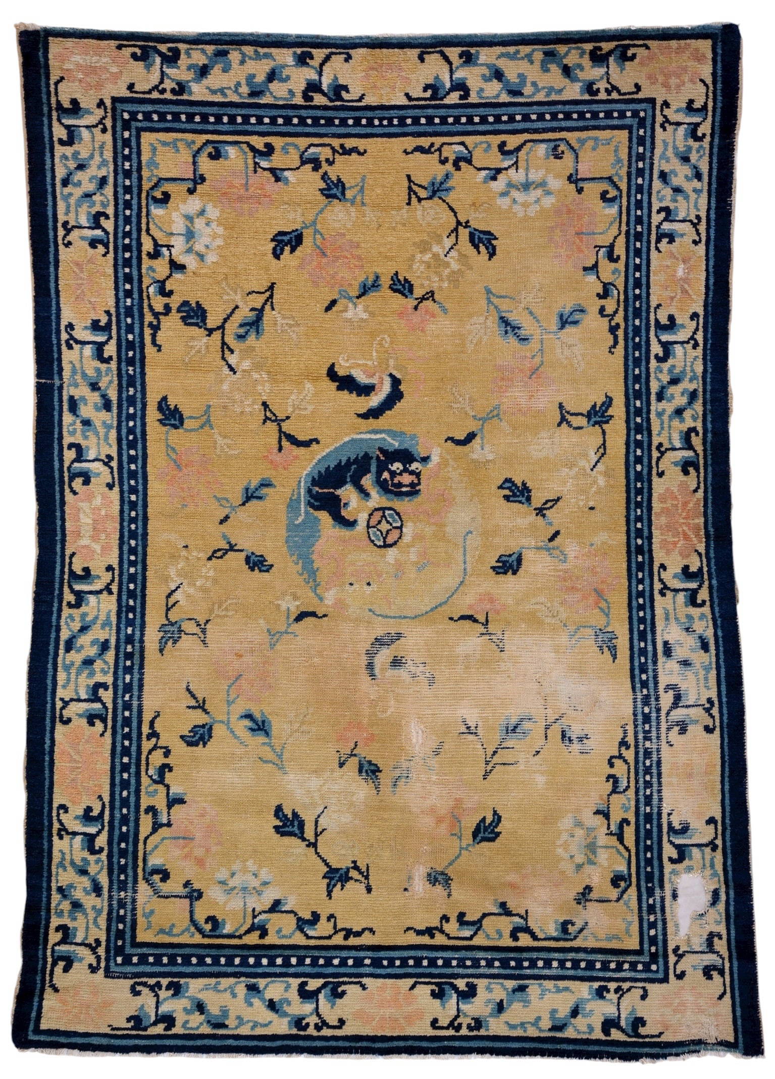 Antique Chinese Pictorial Rug Wool On Cotton Foundation With Circa 1870