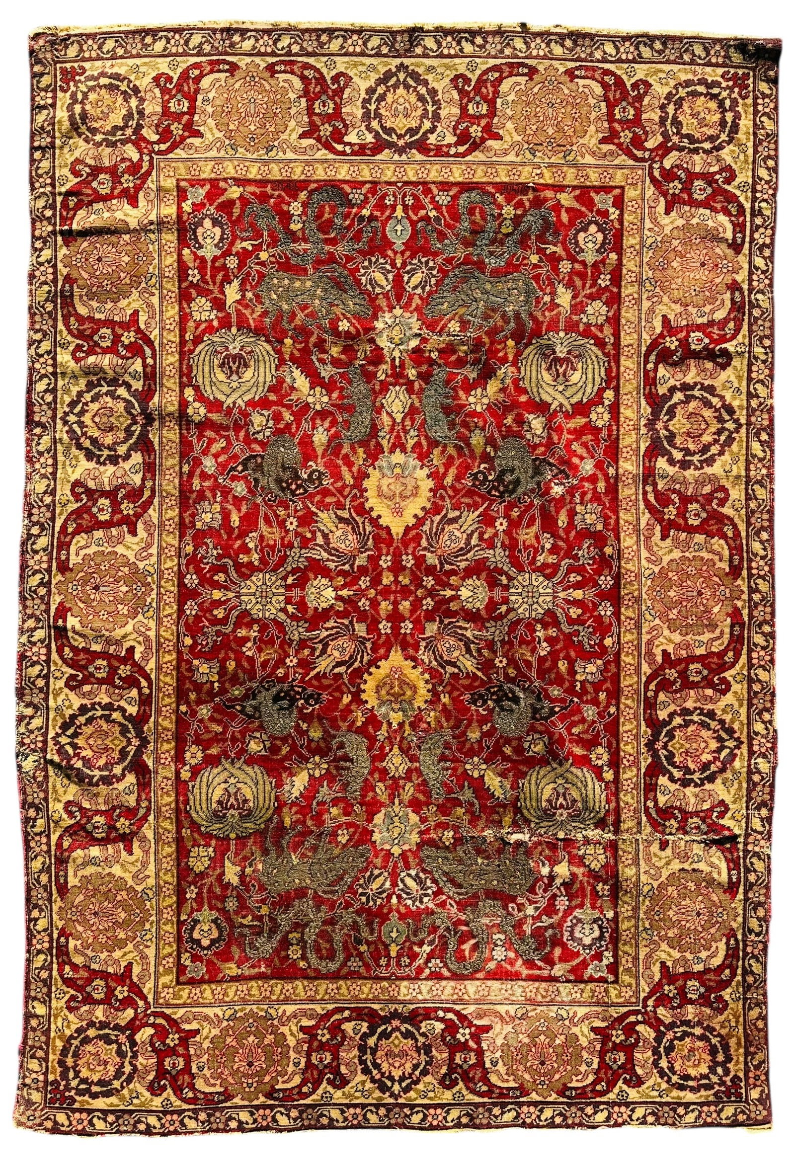 Antique Ottoman Signed By Agop Kapuccuyan Early Wool Pile & Metal Thread on Silk Foundation: Antique Ottoman Signed By Agop Kapuccuyan Early Wool Pile and Metal Thread on Silk Foundation. This rug is signed in 4 areas by Agop Kapuccuyan and it is as early as 1890 as it is one of his early wor
