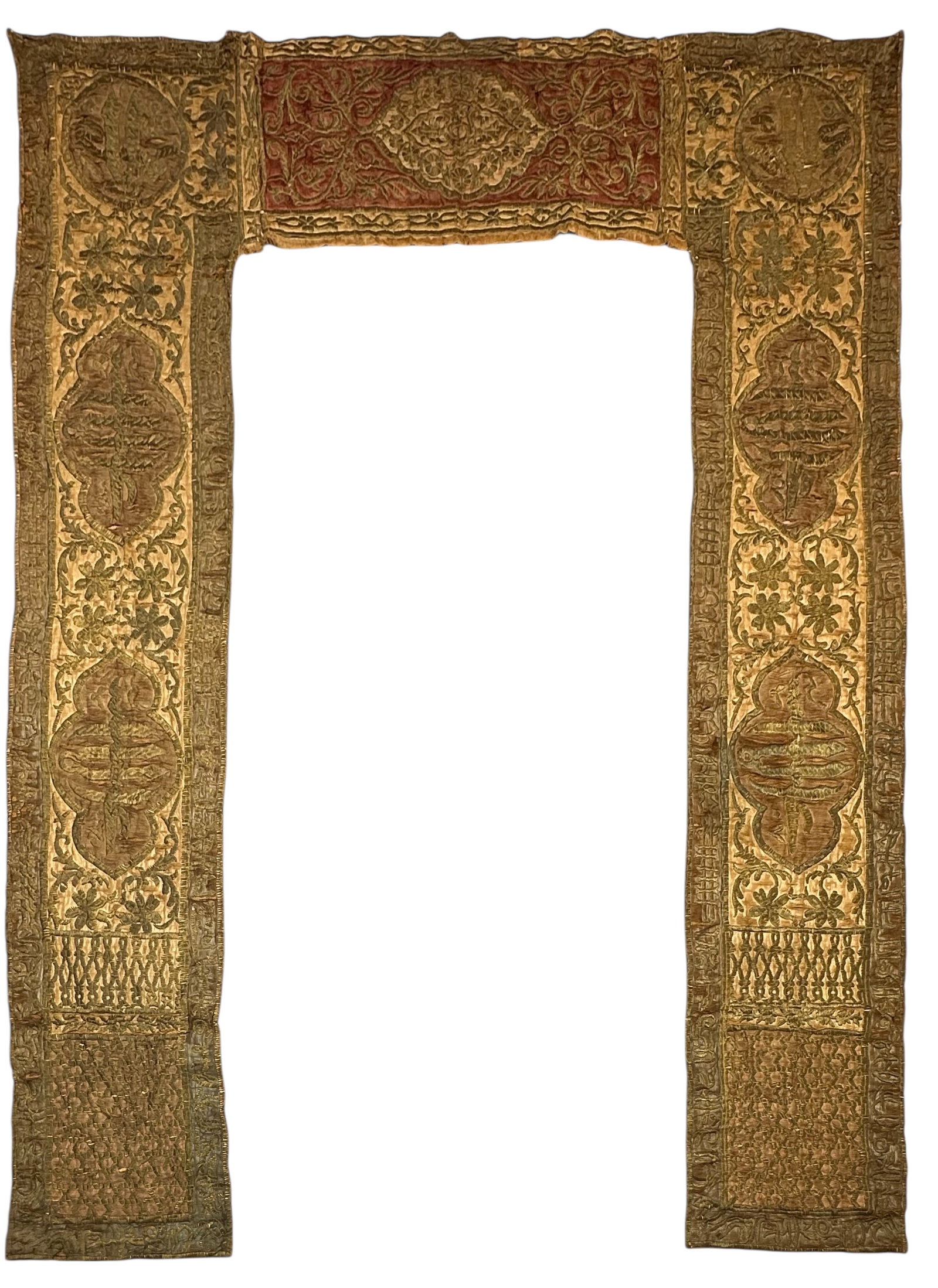 Rare Antique Complete Islamic Ottoman Mosque Portiere Circa 1800: Rare Antique Complete Islamic Ottoman Mosque Portiere Circa 1800. size: 276 cm x 210 cm (108 ins x 82 ins). TORG AUCTIONS offers bespoke packing and international and domestic shipping logistics for s