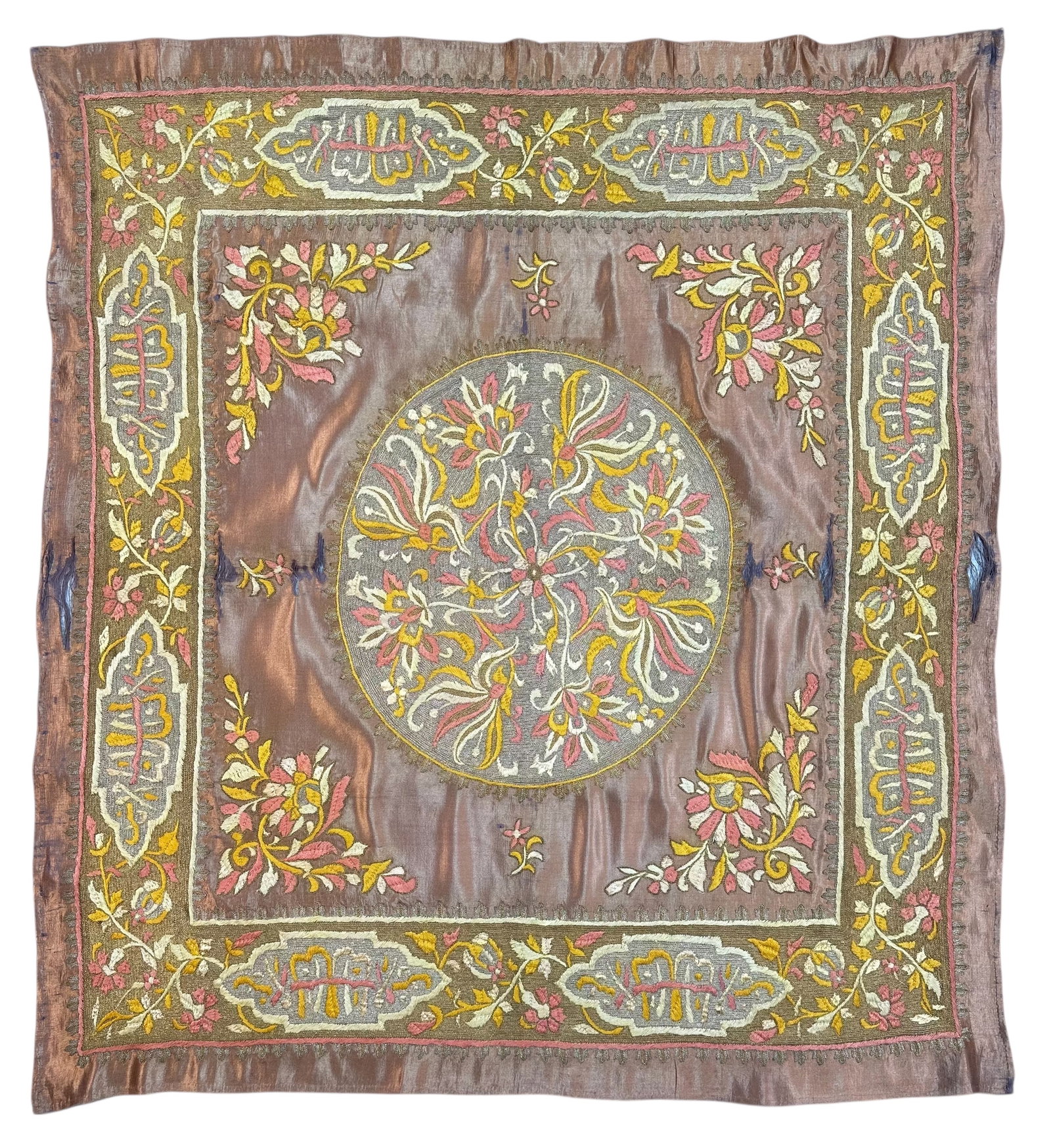 Antique Ottoman Turkish Silk And Silverl Thread Embroidery On Silk Foundation Circa 1890: Antique Ottoman Turkish Silk And Silverl Thread Embroidery On Silk Foundation Circa 1890. Size: 94 cms x 82 cms (37 ins x 33 ins). TORG AUCTIONS offers bespoke packing and international and domestic s