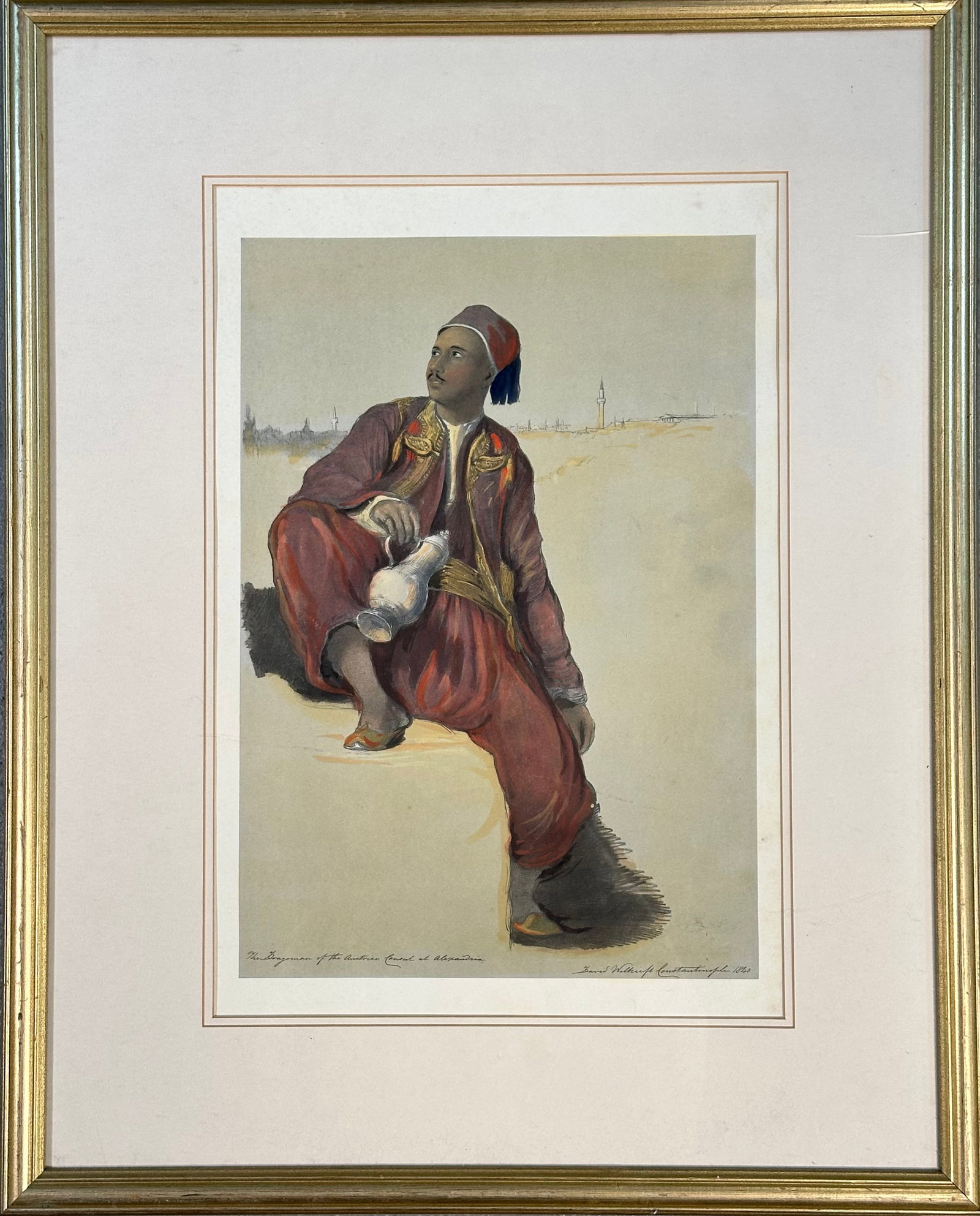 Antique Antique Joseph Nash 1808-1878- The Dragoman of the Austrian Consul at Alexandria: Antique Joseph Nash 1808-1878- "The Dragoman of the Austrian Consul at Alexandria", after Sir David Wilkie, publ London 1843; hand-coloured lithograph. Size: 69 cms x 55 cms (27 ins x 27 ins). TORG AU