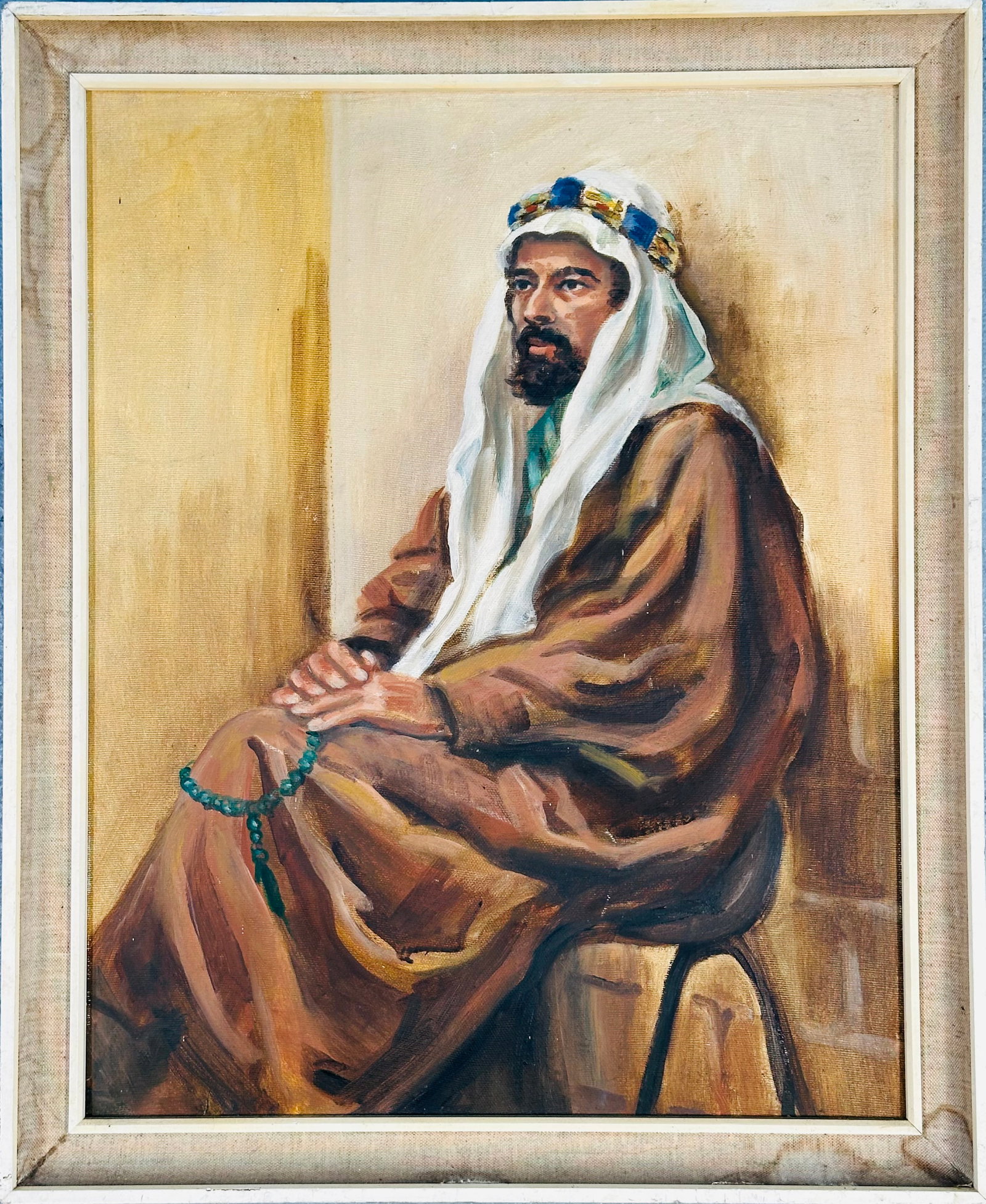 Antique Oil Painting Drawing Faisal I (1883-1933) And King Of Iraq Circa 1921 (1 of 5)
