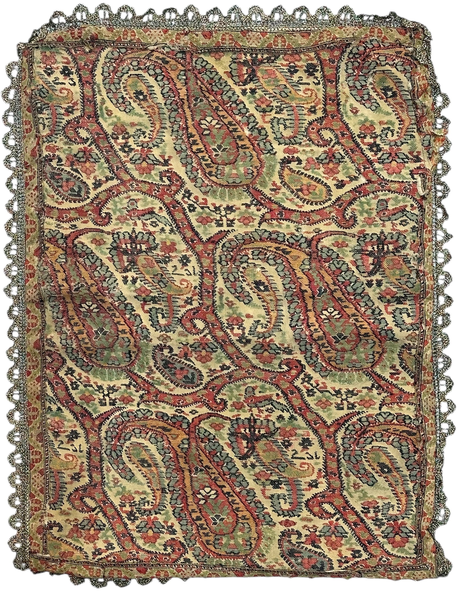 Early Antique Paisley Kashmiri Shawl Fragment- Fine Weave Wool On Wool Circa 1830: Early Antique Paisley Kashmiri Shawl Fragment- Fine Weave Wool On Wool Circa 1830. Size: 46 cmd x 35 cmd (18 ins x 14 ins). TORG AUCTIONS offers bespoke packing and international and domestic shipping
