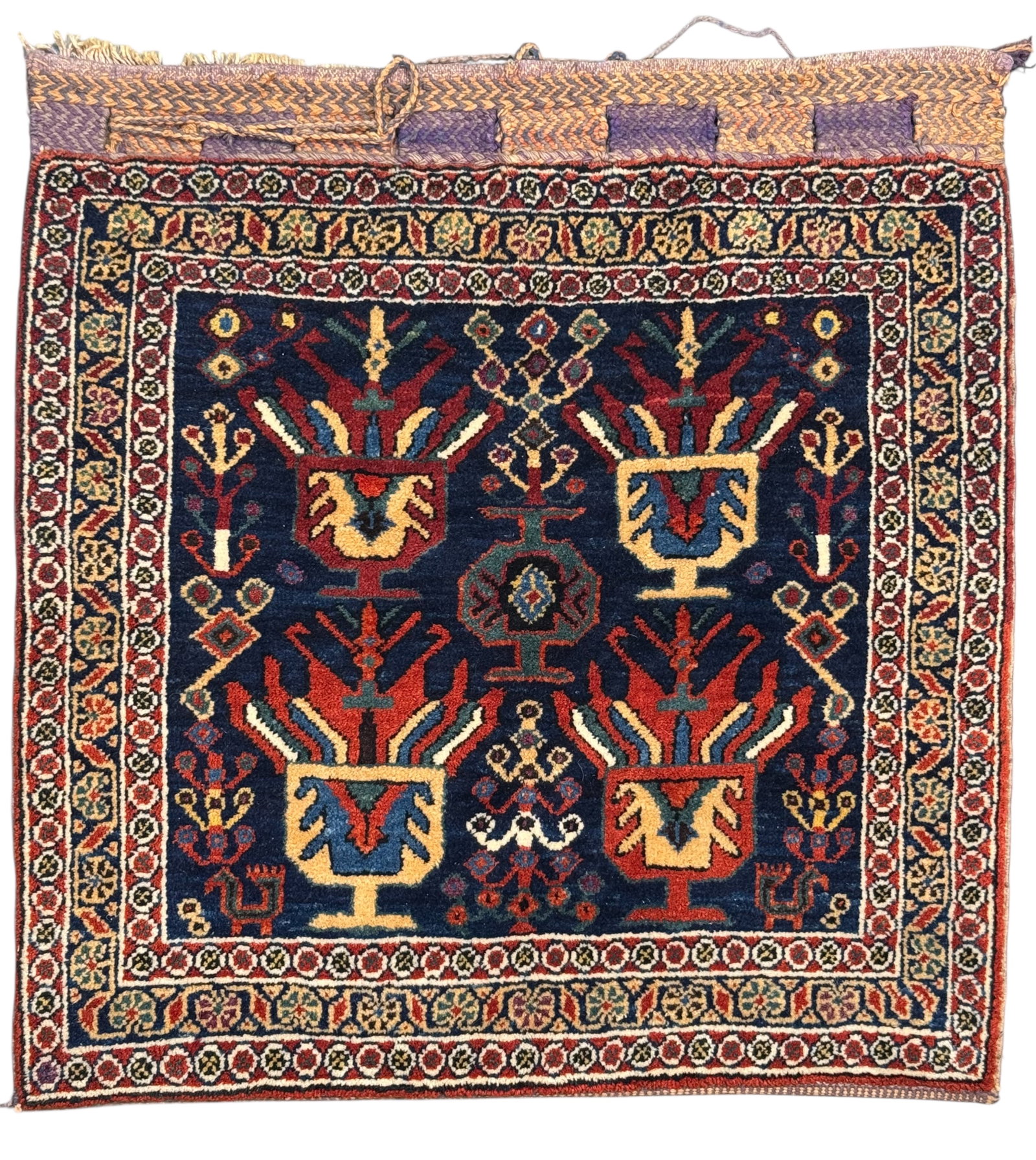 Very Decorative Antique Afshar Bag Wool On Cotton Foundation Circa 1920: Very Decorative Antique Afshar Bag Wool On Cotton Foundation Circa 1920 Size: 63 cms x 65 cms (25 ins x 25 ins). TORG AUCTIONS offers bespoke packing and international and domestic shipping logistics 