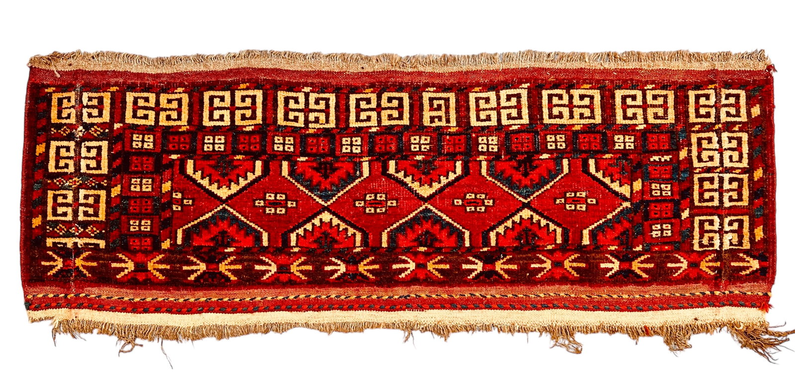 Antique Ersari Germech Wool On Wool Foundation 2nd Half 19th Century: Antique Ersari Germech Wool On Wool Foundation 2nd Half 19th Century .A germech (germesh) is Turkmen weaving hanging under the ensi to avoid dust in the yurt. Size: 104 cms x 37 cms (41 ins x 14 ins) 