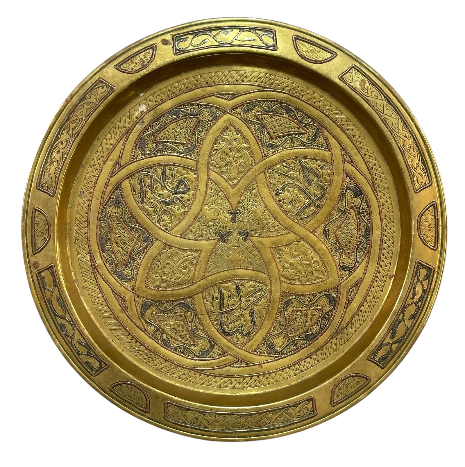 Very Fine Antique Syrian Copper Plat Inlaid With Silver Circa 1870: Very Fine Antique Syrian Copper Plat Inlaid With Silver Circa 1870. Size: 30 cms x 30 cms (11 ins x 11 ins). TORG AUCTIONS offers bespoke packing and international and domestic shipping logistics for 