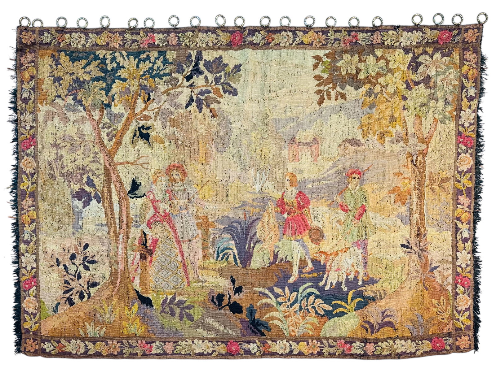 Antique Large Pictorial Tapestry Wall Hanging Wool On Cotton Circa 1900 (1 of 6)