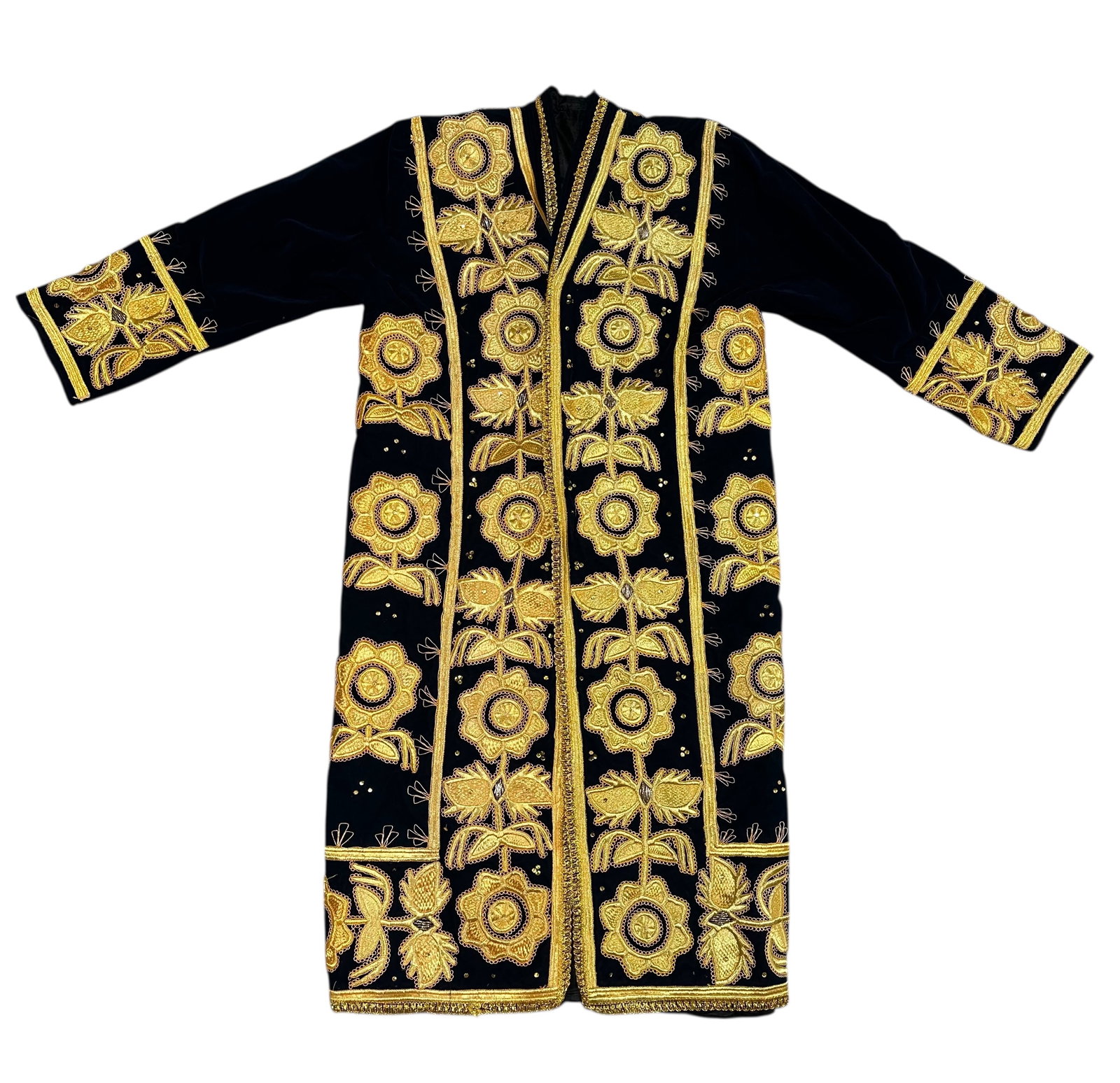 Antique Uzbek Chapen Male Dress Gild Thread On Velvet Circa 1940 (1 of 3)