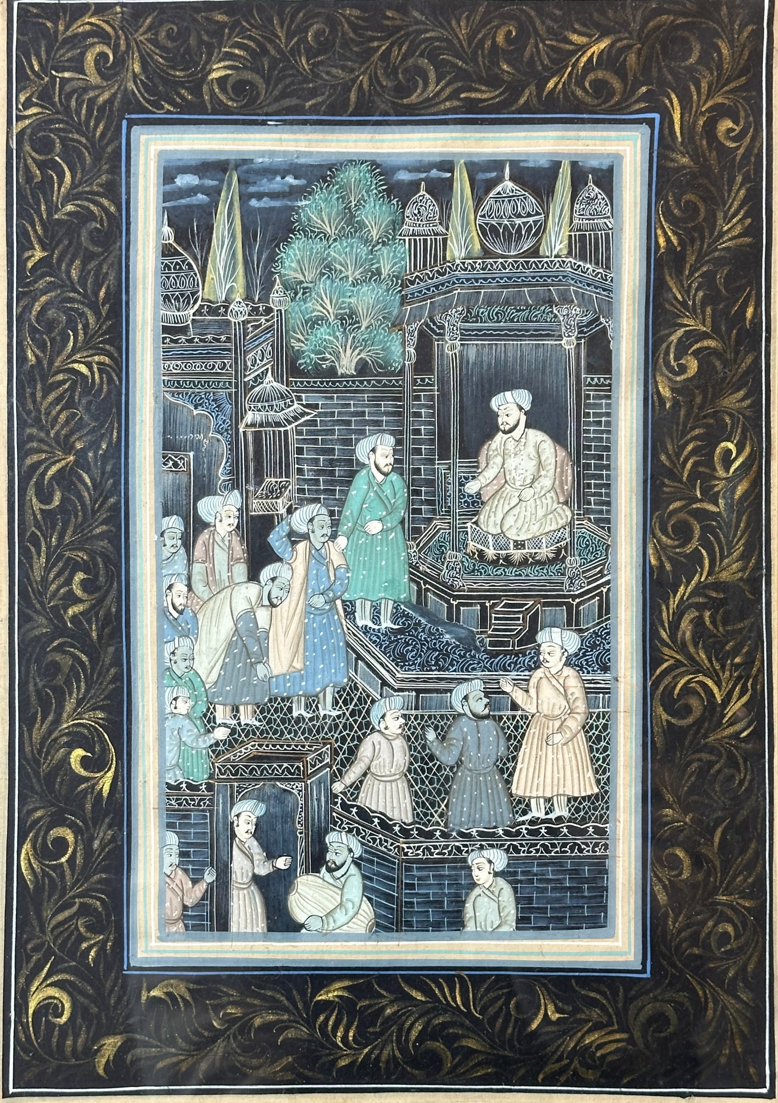 Antique Persian, Mughal Miniature Painting On Paper Circa 1900: Antique Persian, Mughal Miniature Painting On Paper Circa 1900. Size: 41 cms x 31 cms (16 ins x 12 ins). TORG AUCTIONS offers bespoke packing and international and domestic shipping logistics for sold
