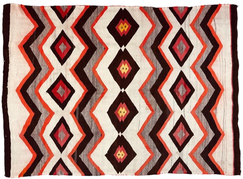 Antique Navajo Blanket With Lazy Lines, Wool on Wool Foundation, Late 19th Century: Antique Isfahan Serafian Wool and Silk On Silk Foundation Circa 1940. Size: 137 cms x 124 cms (67 ins x 49 ins). TORG AUCTIONS offers bespoke packing and international and domestic shipping logistics 