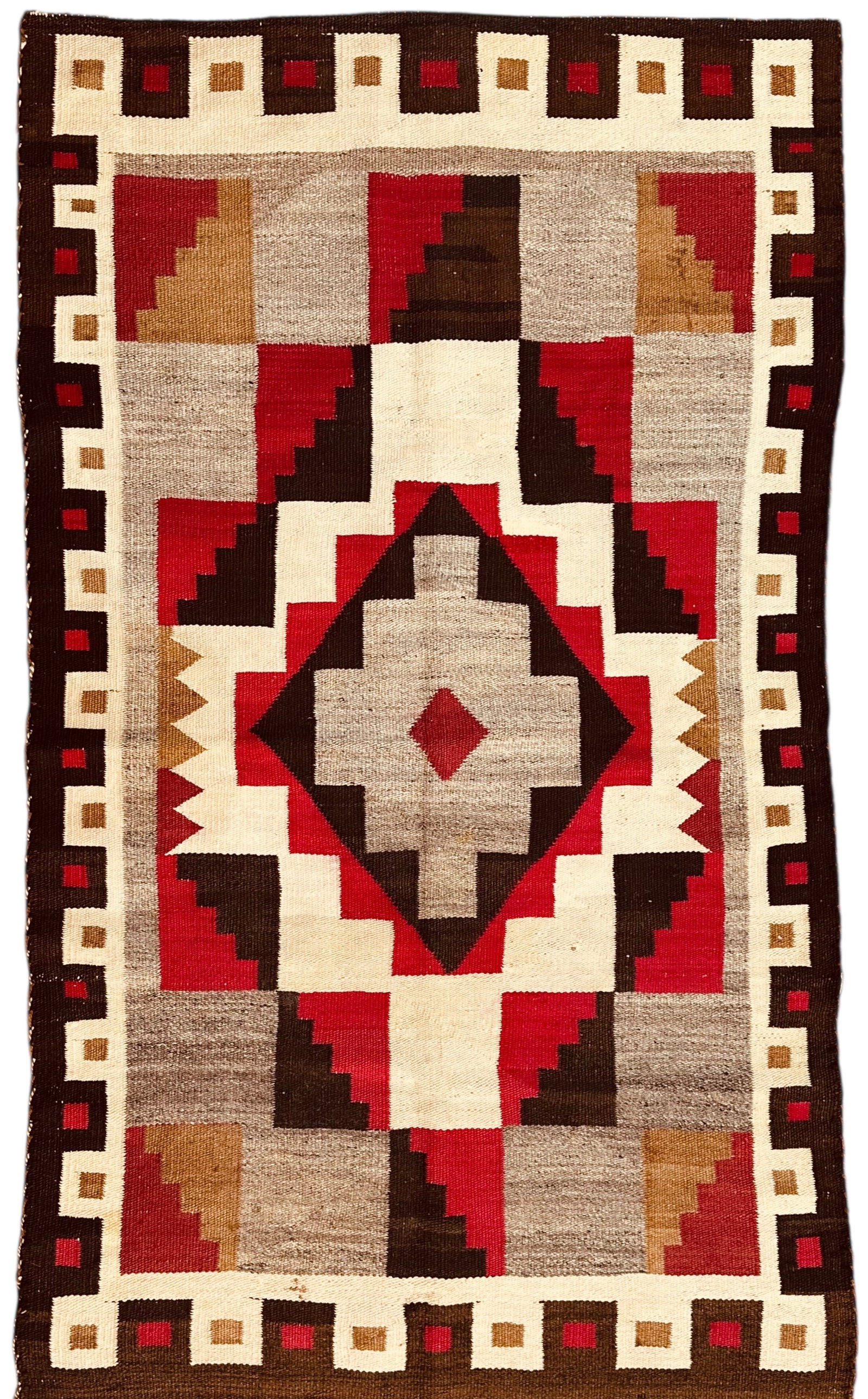 Antique Navajo Rug With Lazy Lines, Wool on Wool Foundation, Late 19th Century: Antique Navajo Rug With Lazy Lines, Wool on Wool Foundation, Late 19th Century. Size: 162 cms x 93 cms (54 ins x 31 ins). TORG AUCTIONS offers bespoke packing and international and domestic shipping l