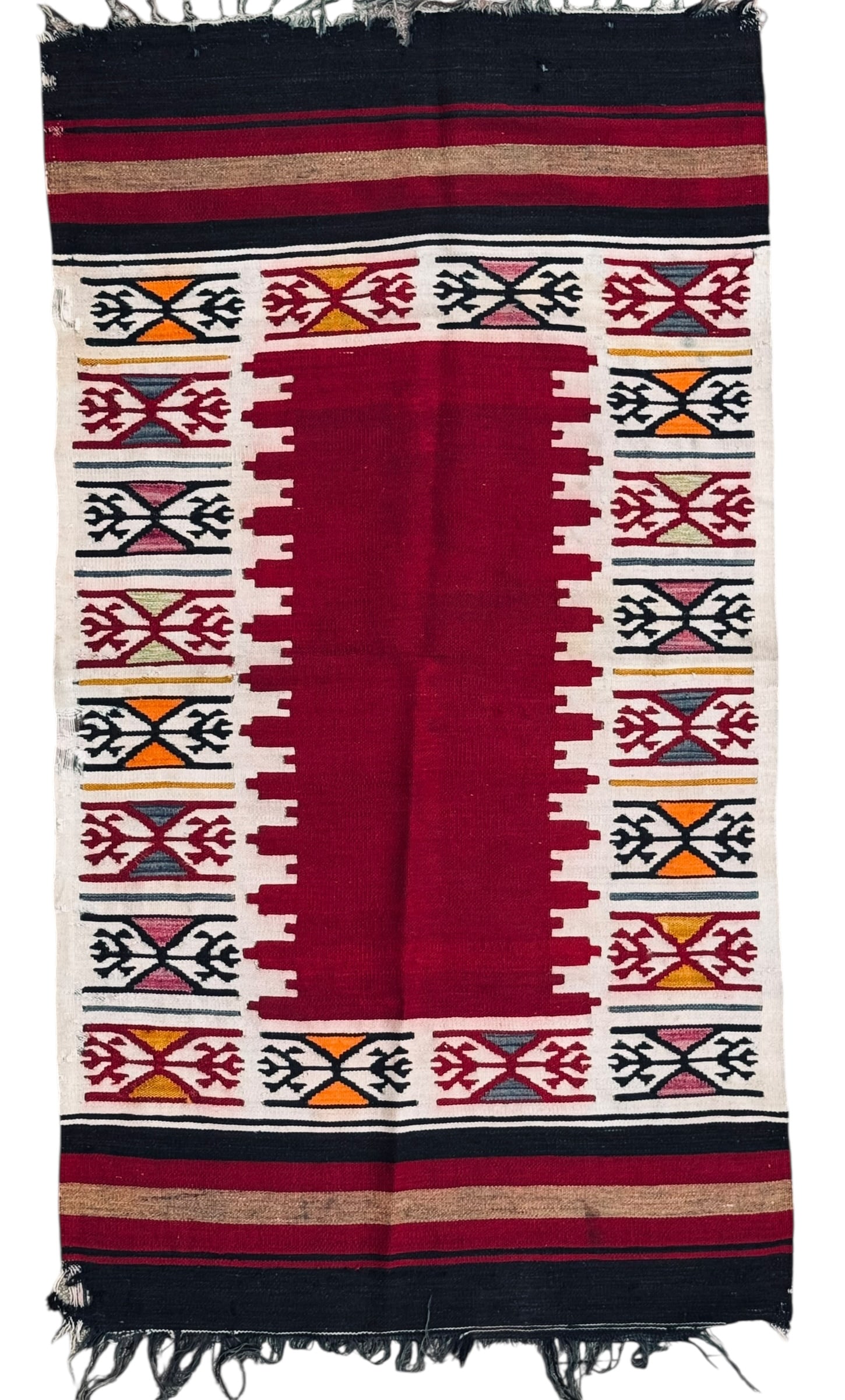 Antique Large Syrian Aleppo Kilim Wool On Cotton Foundation Circa 1930: Antique Large Syrian Aleppo Kilim Wool On Cotton Foundation Circa 1930. Size: 166 cm x 90 cm ( 65 ins x 36 ins). TORG AUCTIONS offers bespoke packing and international and domestic shipping logistics 