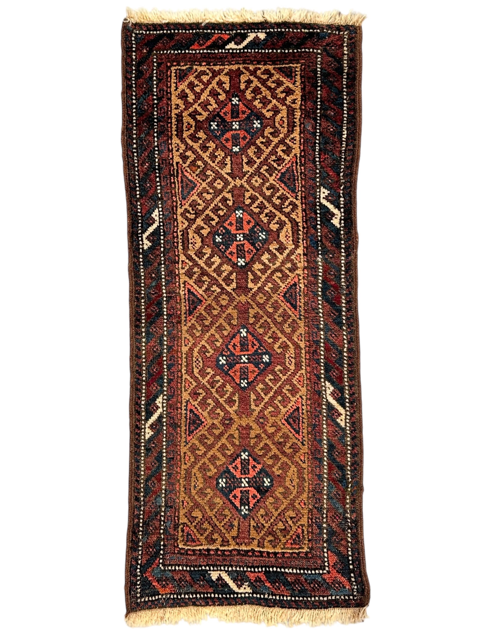 Antique Decorative Baluch Rug Wool On Wool Foundation Circa 1900: Antique Decorative Baluch Rug Wool On Wool Foundation Circa 1900. Size: 87 cm x 34 cm (34 ins x 13 ins). TORG AUCTIONS offers bespoke packing and international and domestic shipping logistics for sold
